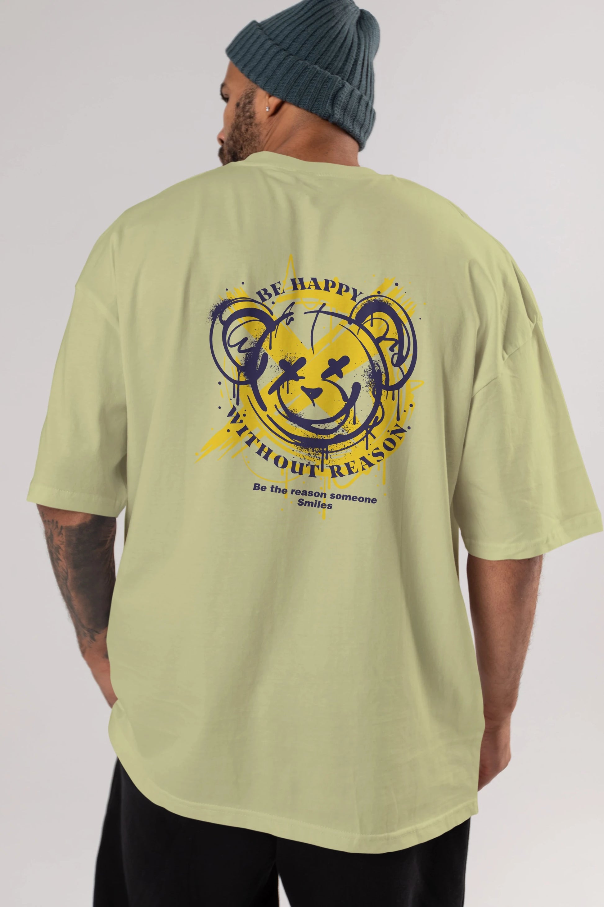 Be Happy Bear 2 Arka Baskılı Oversize t-shirt Erkek Kadın Unisex