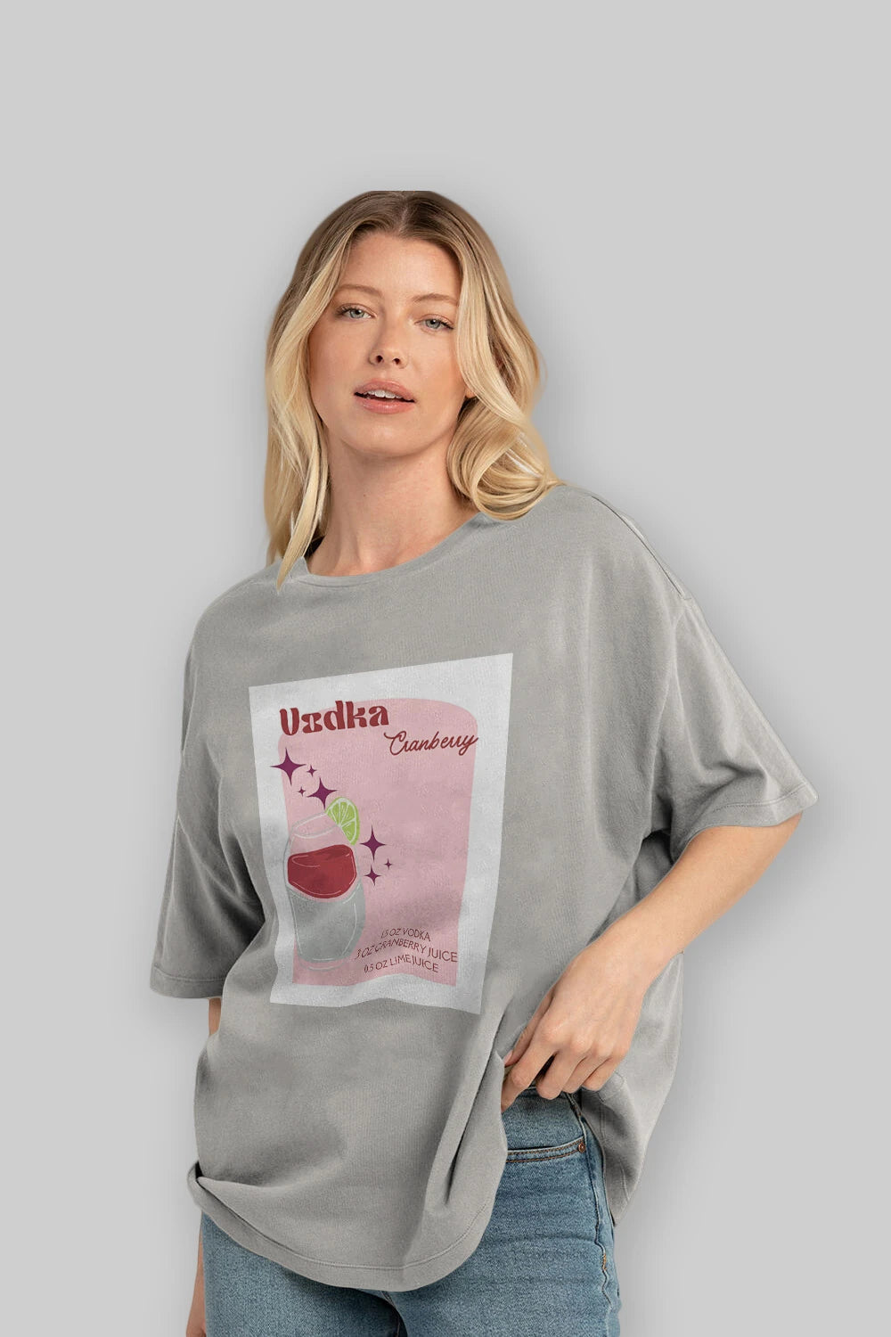 Vodka Cranberry 2 Ön Baskılı Oversize t-shirt Erkek Kadın Unisex %100 Pamuk Bisiklet Yaka tişort