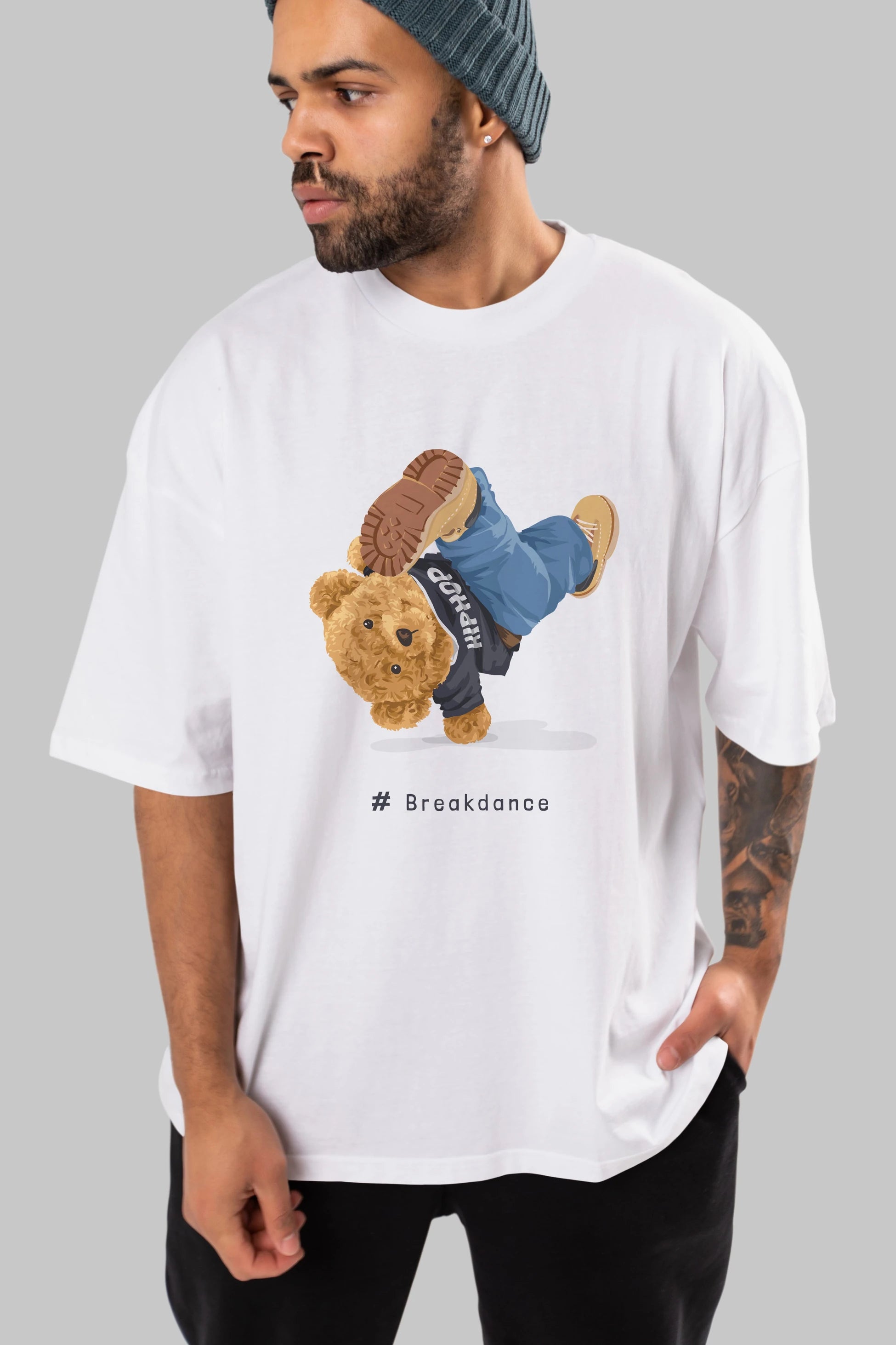 Teddy Bear Breakdance Ön Baskılı Oversize t-shirt Erkek Kadın Unisex %100 Pamuk