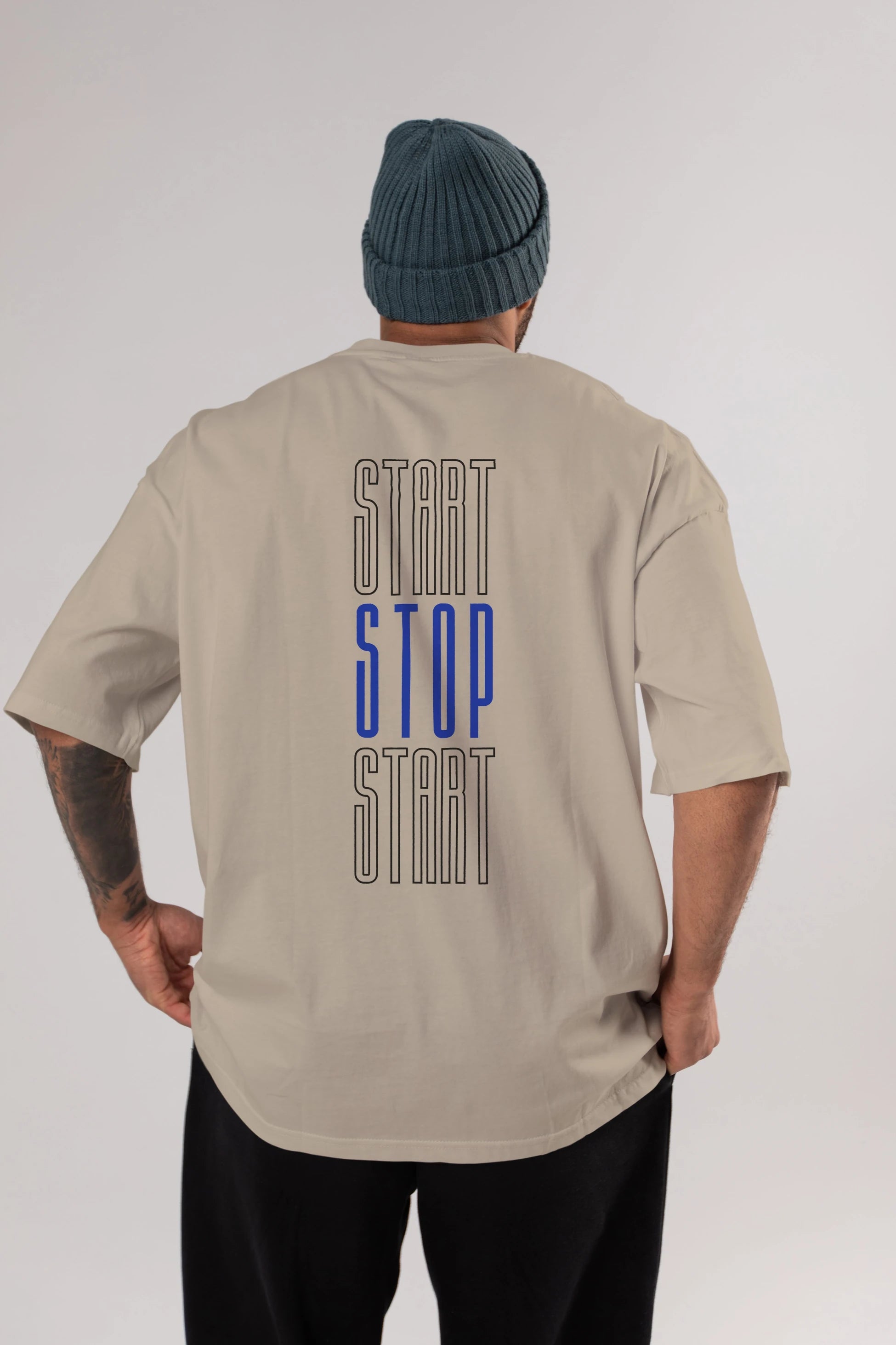 Start Stop Start Yazılı Arka Baskılı Oversize t-shirt Erkek Kadın Unisex