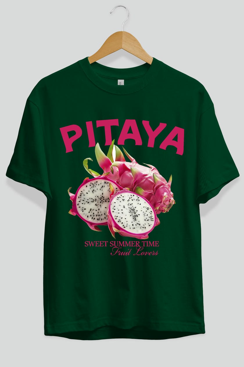 Pitaya Ön Baskılı Oversize t-shirt Erkek Kadın Pamuk Bisiklet Yaka tişort