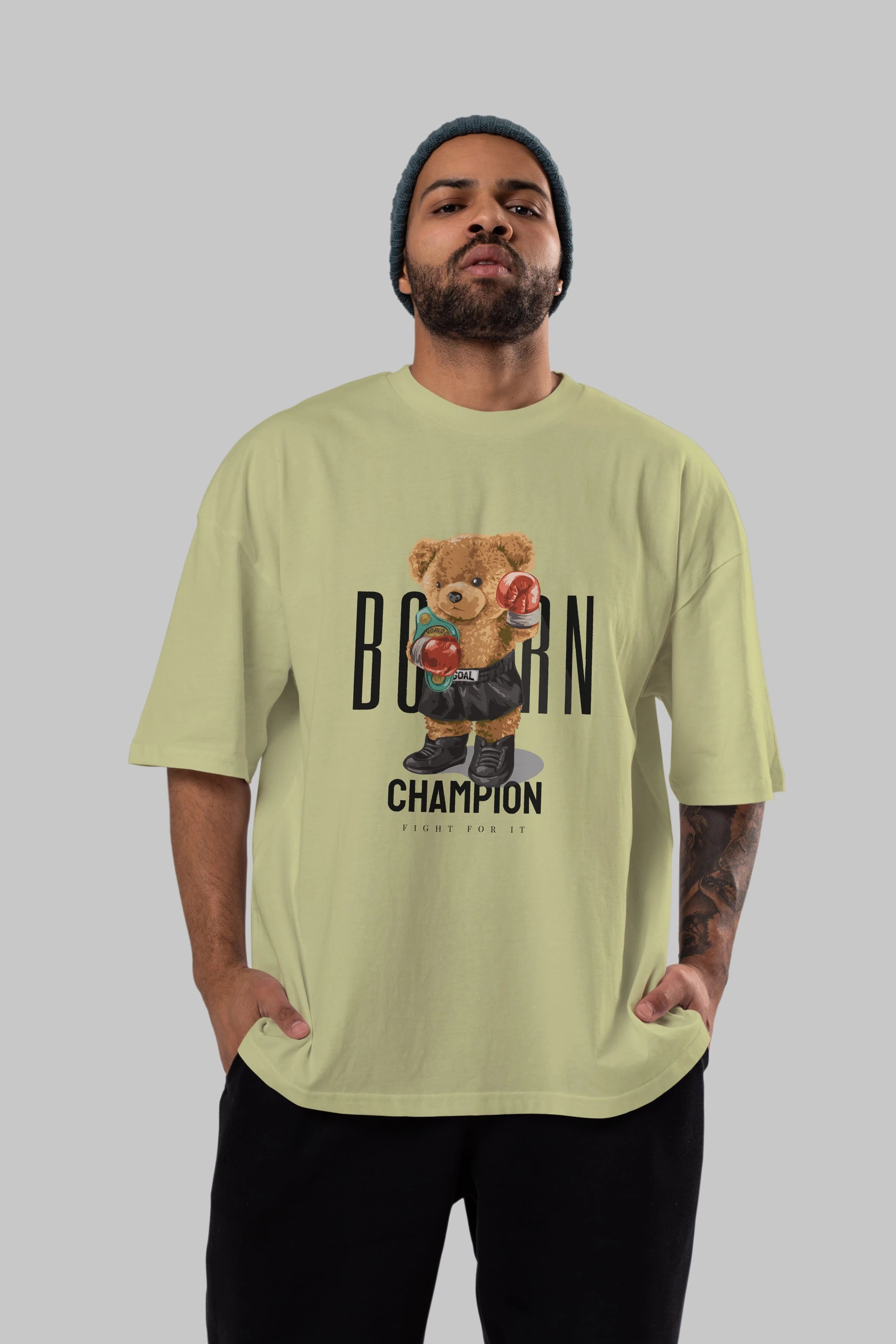 Teddy Bear Champion Ön Baskılı Oversize t-shirt Erkek Kadın Unisex %100 Pamuk