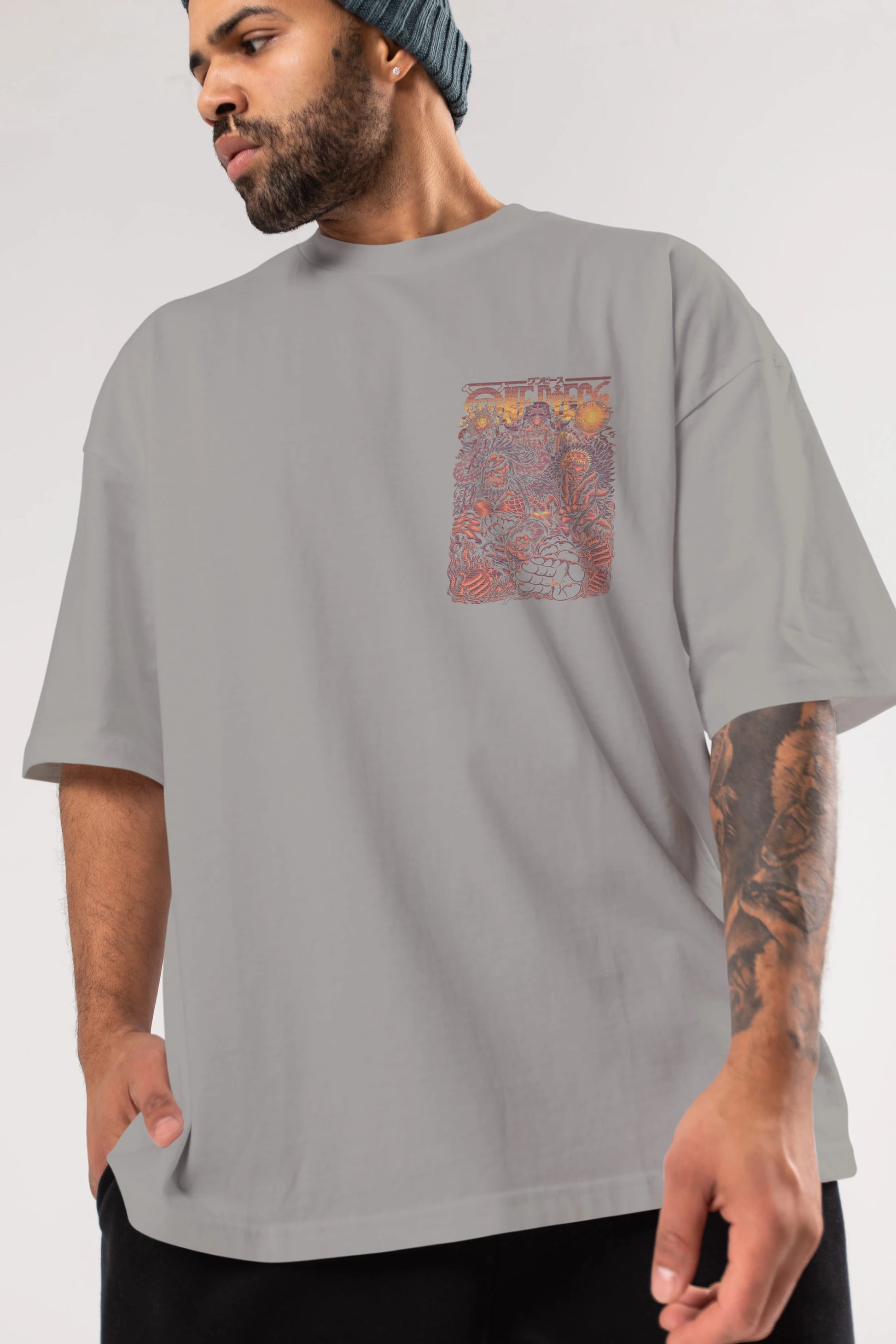 ONE PIECE Ön Sol Baskılı Oversize t-shirt Erkek Kadın Unisex %100 Pamuk Bisiklet Yaka tişort