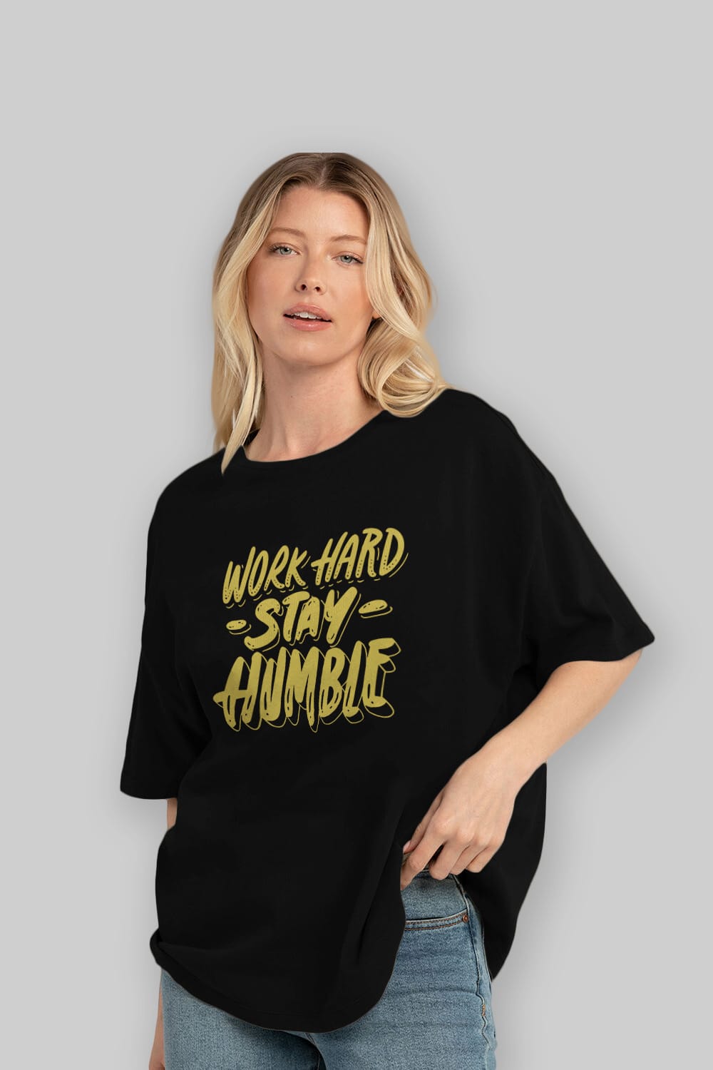 Word Hard Yazılı Ön Baskılı Oversize t-shirt Erkek Kadın Unisex