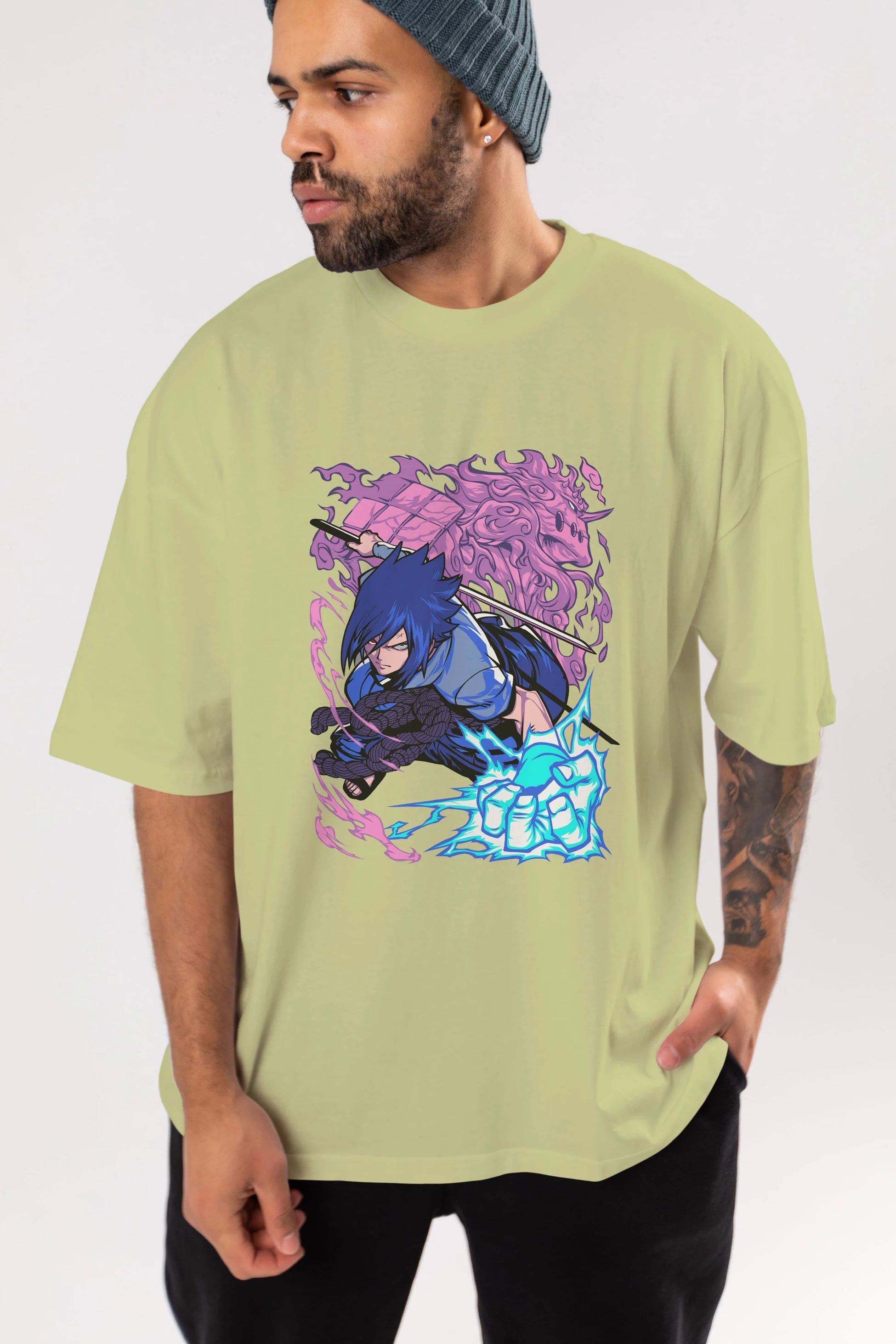 NARUTO SASUKE UCHIHA 2 Anime Ön Baskılı Oversize t-shirt %100 pamuk Erkek Kadın Unisex