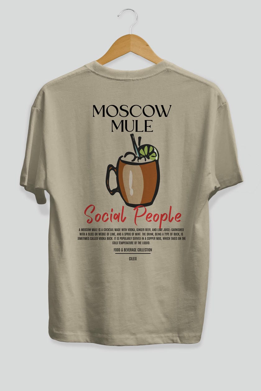 Moscow Mule Kokteyl Serisi Baskılı Oversize t-shirt Erkek Kadın Unisex %100 Pamuk Bisiklet Yaka tişort