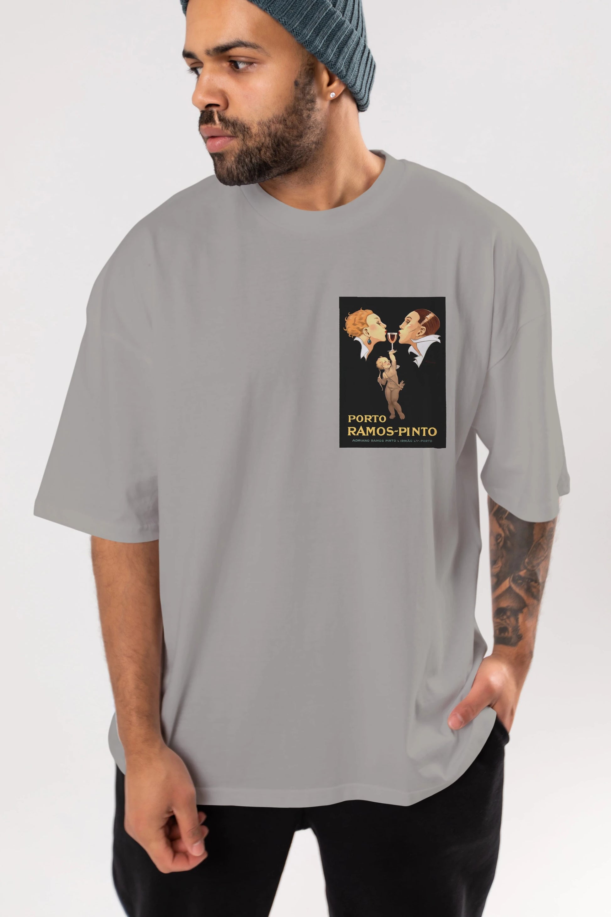 Porto Ramos Pinto Ön Sol Baskılı Oversize t-shirt Erkek Kadın Unisex %100 Pamuk Bisiklet Yaka tişort