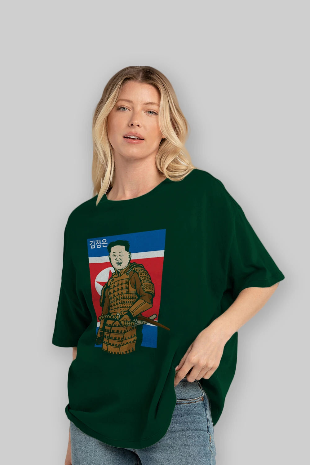 Samurai Jong Un Ön Baskılı Oversize t-shirt Erkek Kadın Unisex %100 Pamuk tişort