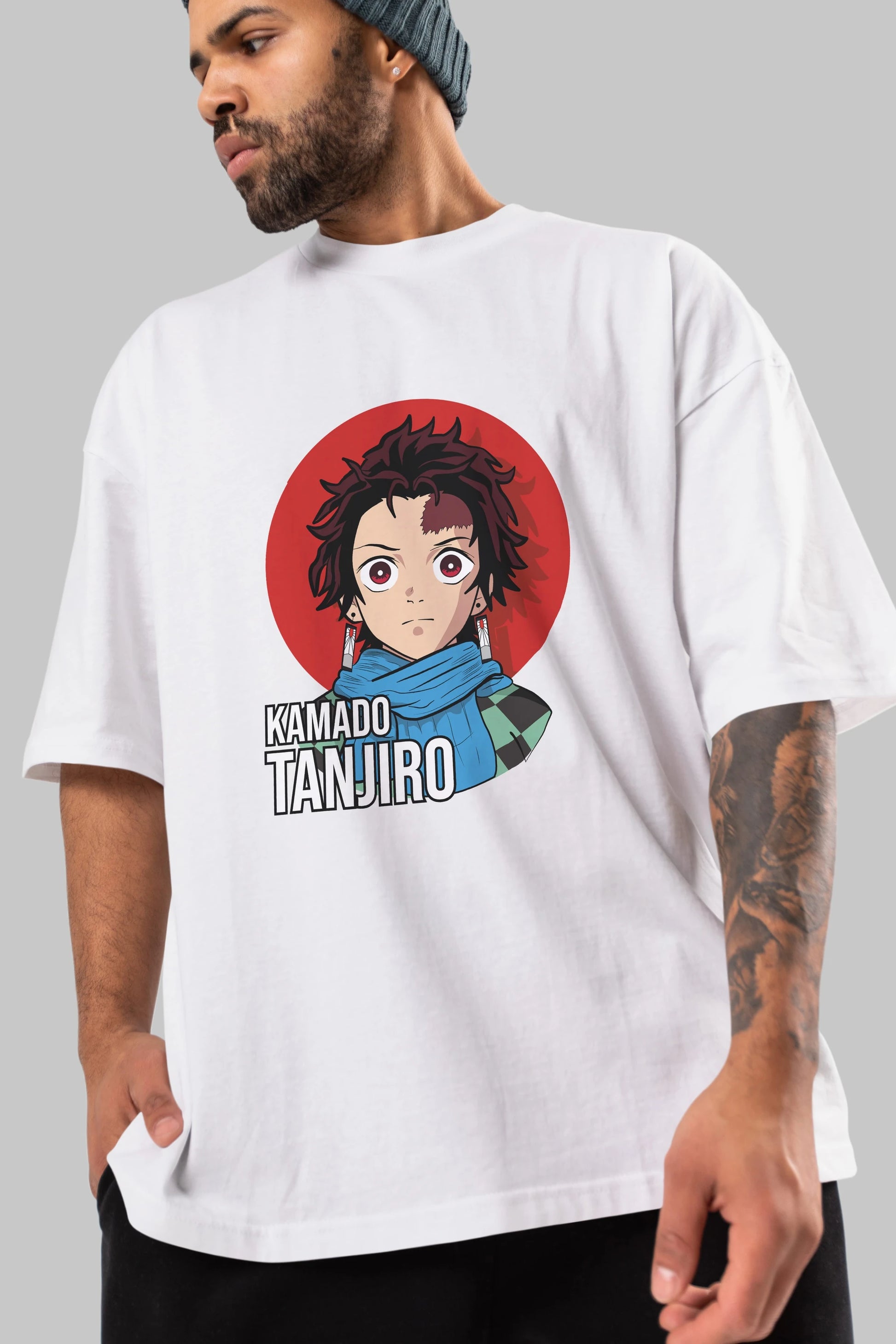 TANJIRO KAMADO Anime Ön Baskılı Oversize t-shirt %100 pamuk Erkek Kadın Unisex