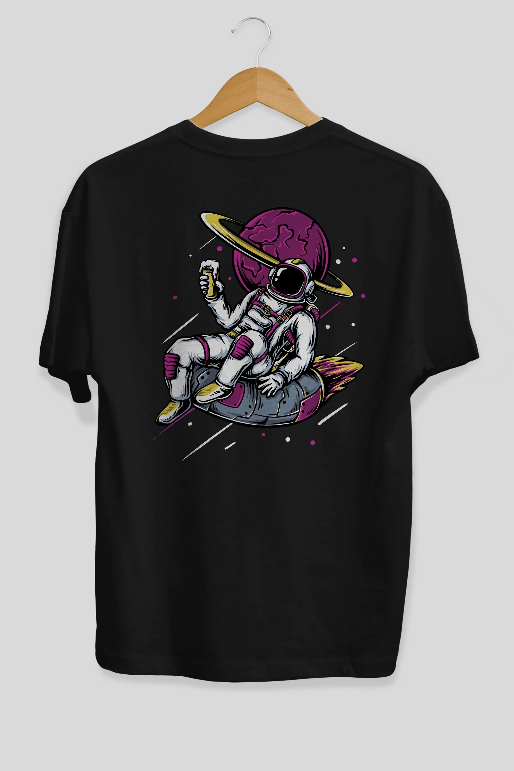 Astronaut Beer Arka Baskılı Oversize t-shirt Erkek Kadın Unisex