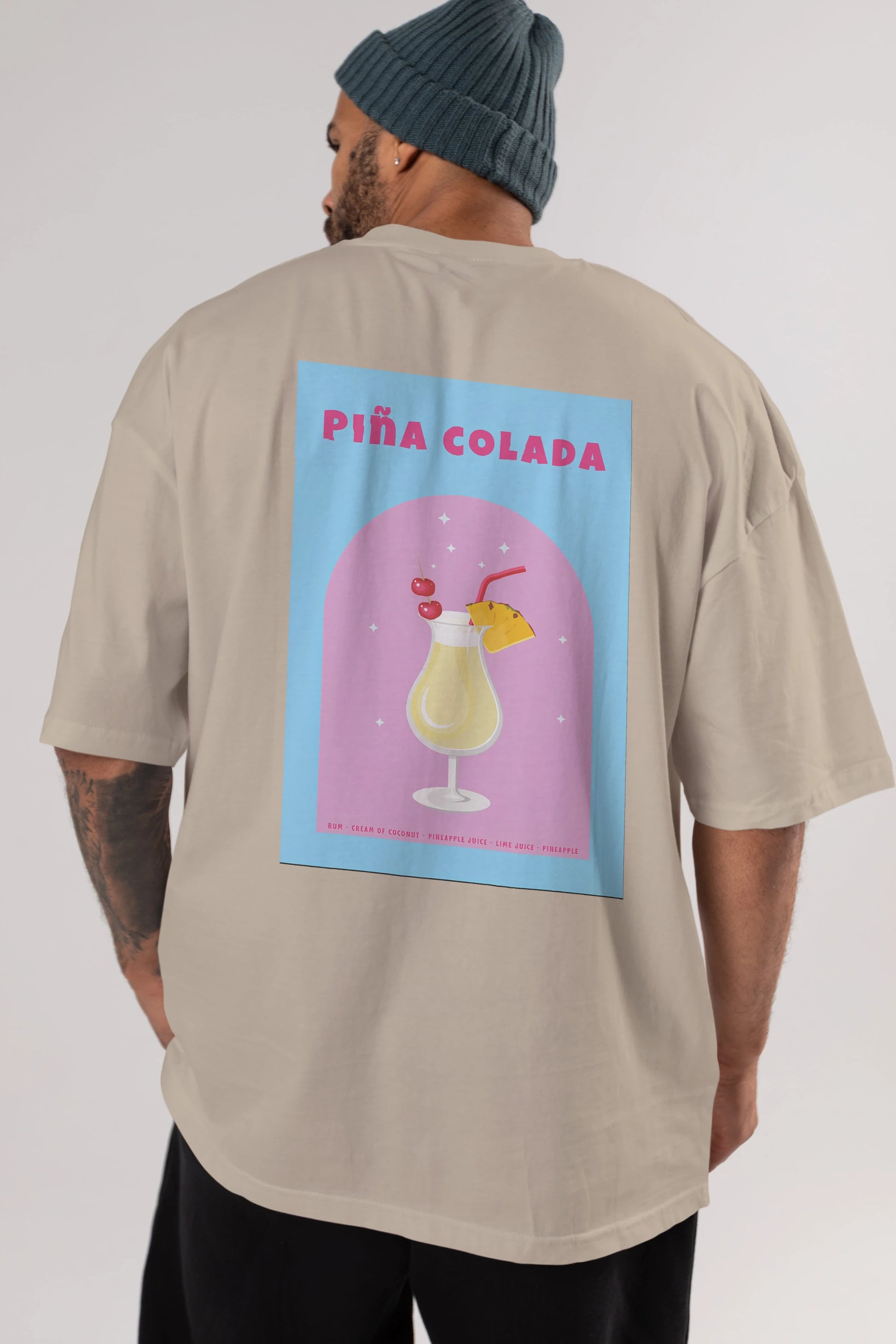 Pina Colada 2 Arka Baskılı Oversize t-shirt Erkek Kadın Unisex %100 Pamuk Bisiklet Yaka tişort