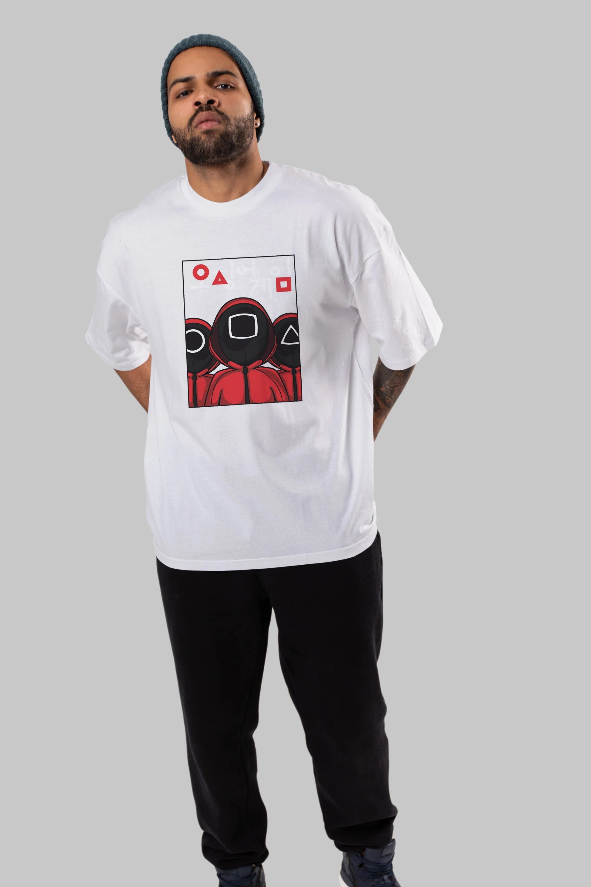 Squid Game (7) Ön Baskılı Oversize t-shirt Erkek Kadın Unisex %100 Pamuk Bisiklet Yaka tişort
