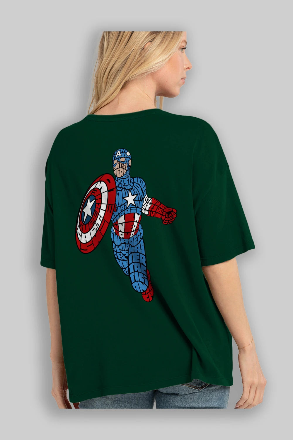 Star and Stripes Hero Arka Baskılı Oversize t-shirt %100 pamuk Erkek Kadın Unisex