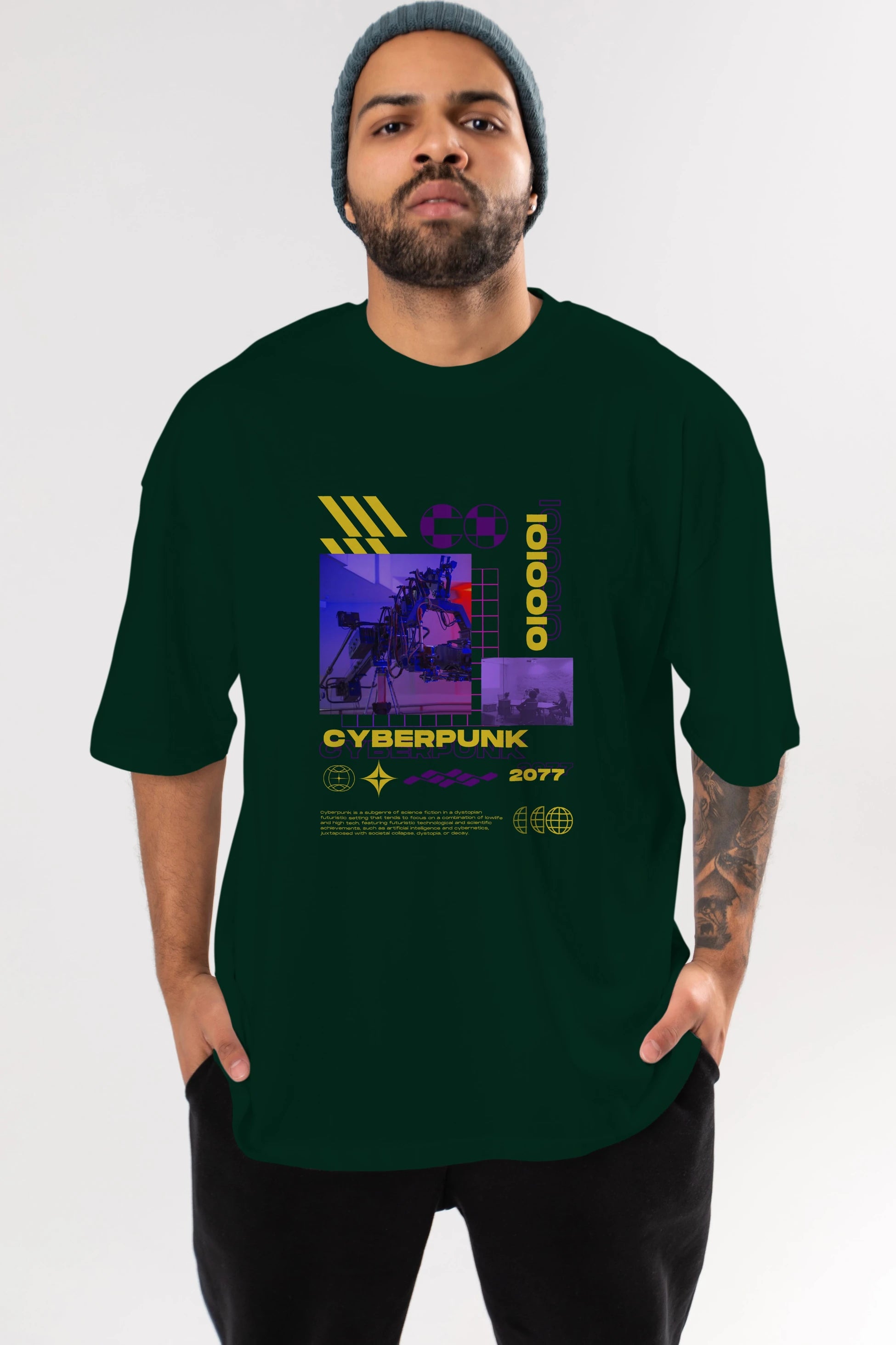 Cyberpunk Yazılı Ön Baskılı Oversize t-shirt Erkek Kadın Unisex