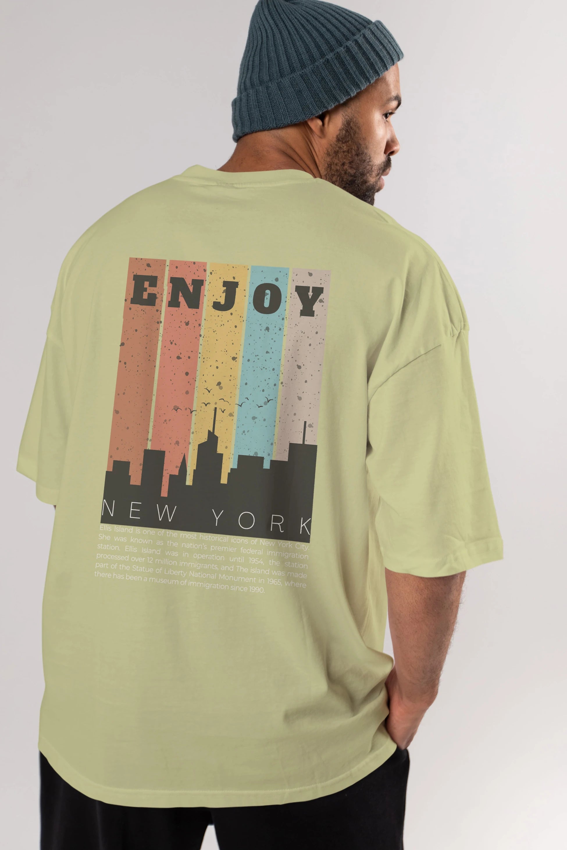 Enjoy New York Yazılı Arka Baskılı Oversize t-shirt Erkek Kadın Unisex