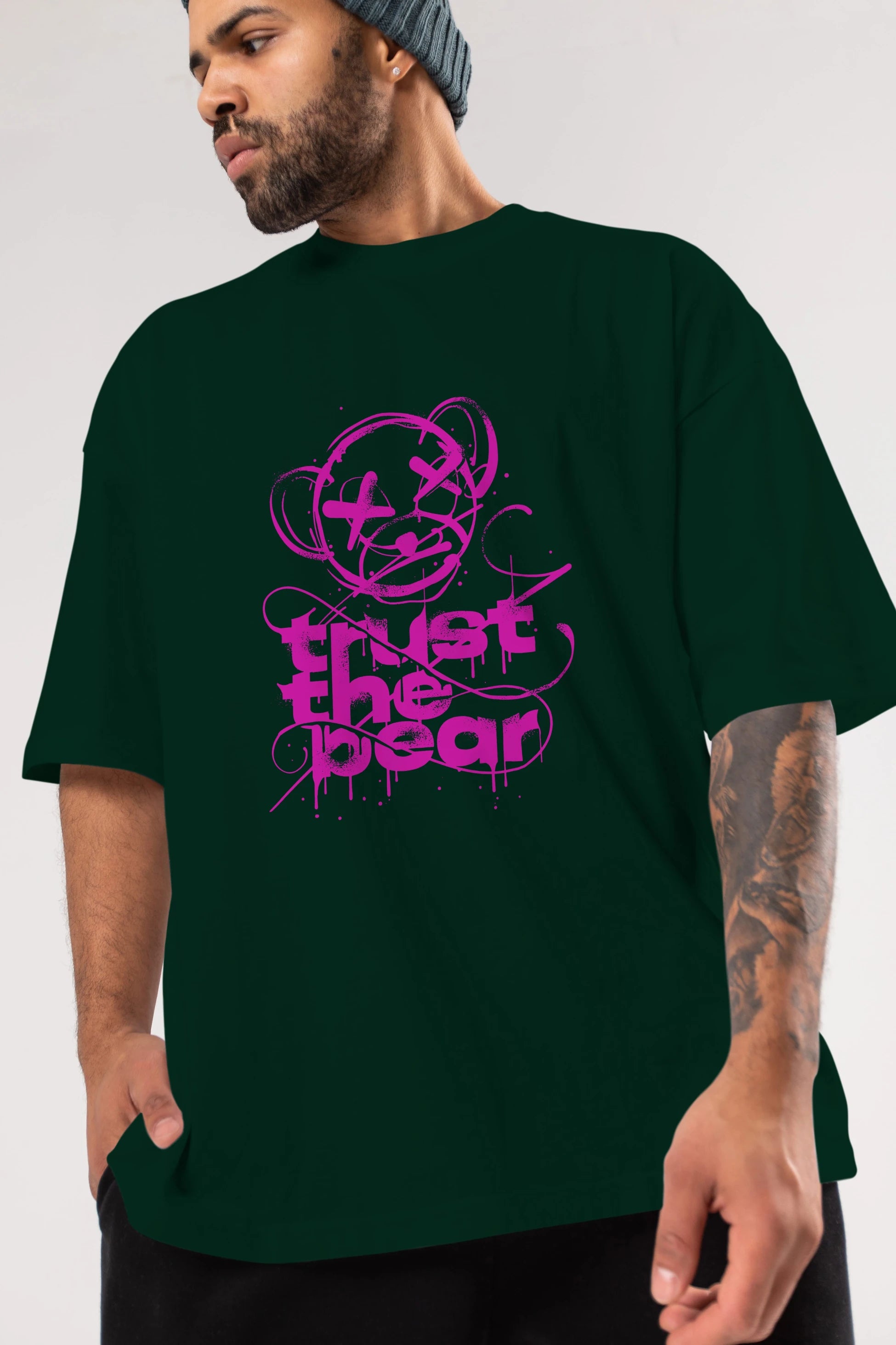Trust The Bear 2 Ön Baskılı Oversize t-shirt Erkek Kadın Unisex
