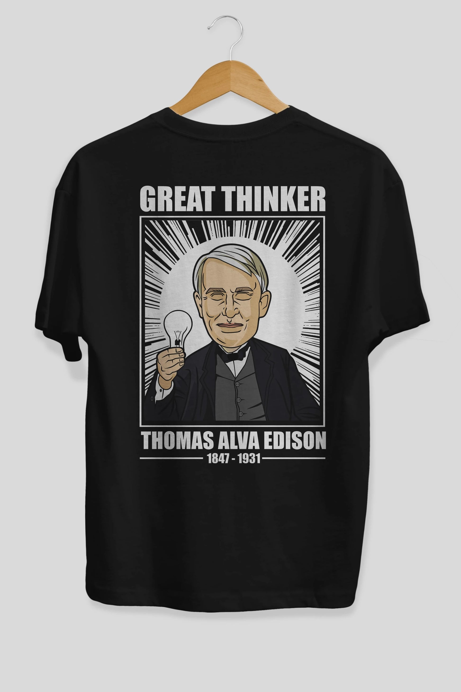 Thomas Alfa Edison Arka Baskılı Oversize t-shirt Erkek Kadın Unisex %100 Pamuk tişort