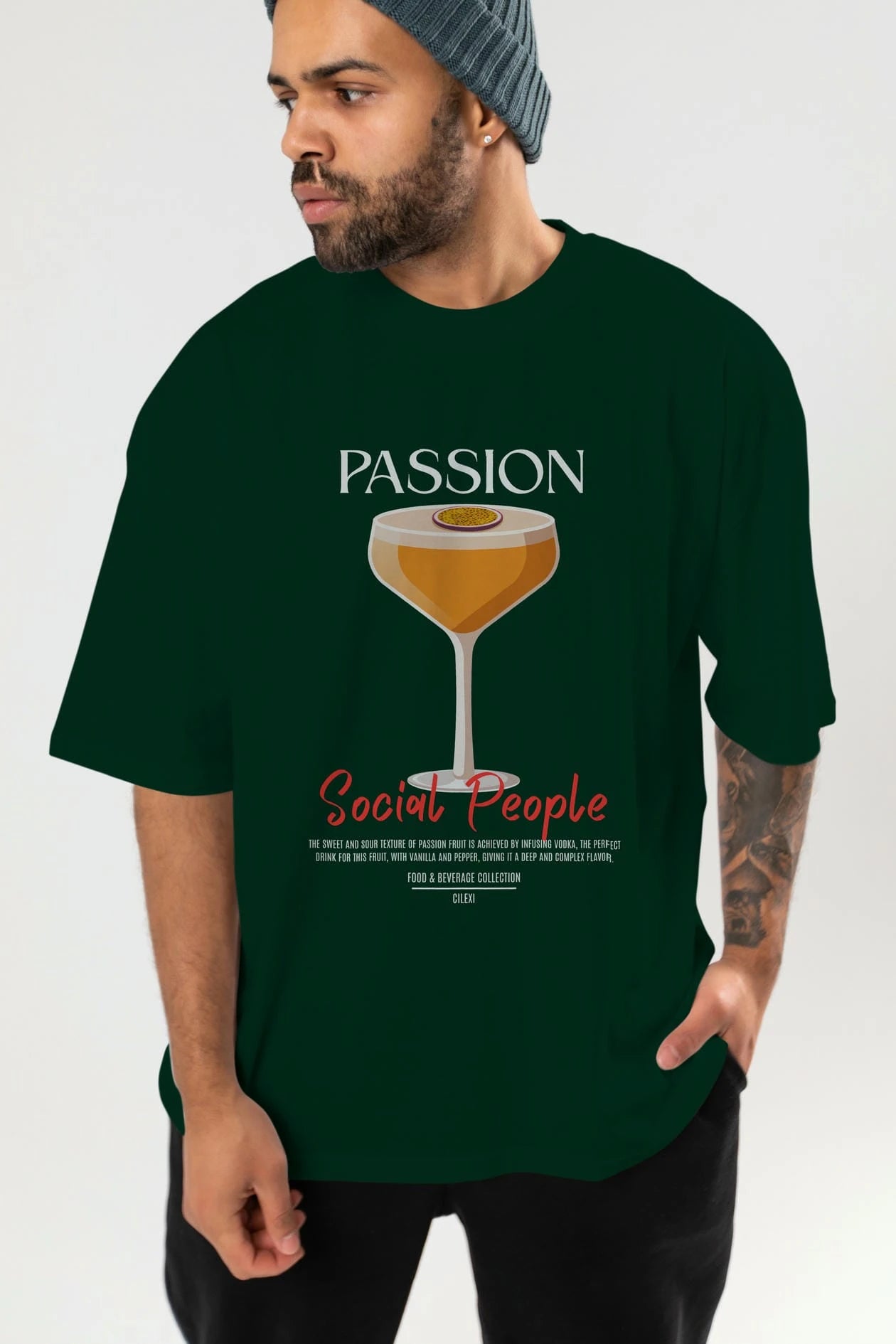 Passion Kokteyl Serisi ön Baskılı Oversize t-shirt Erkek Kadın %100 Pamuk Bisiklet Yaka tişort