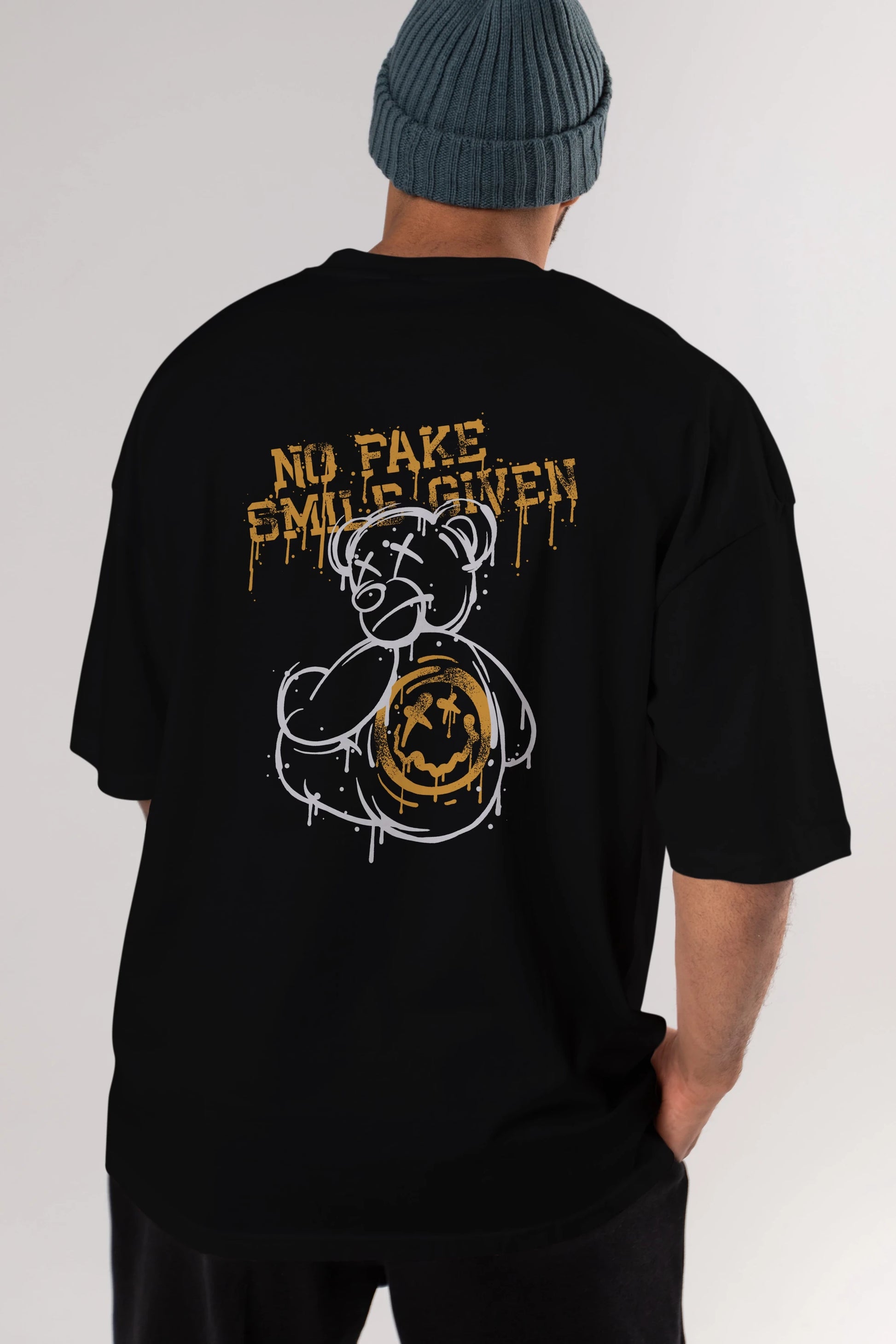 No Fake Smile Given Bear Arka Baskılı Oversize t-shirt Erkek Kadın Unisex