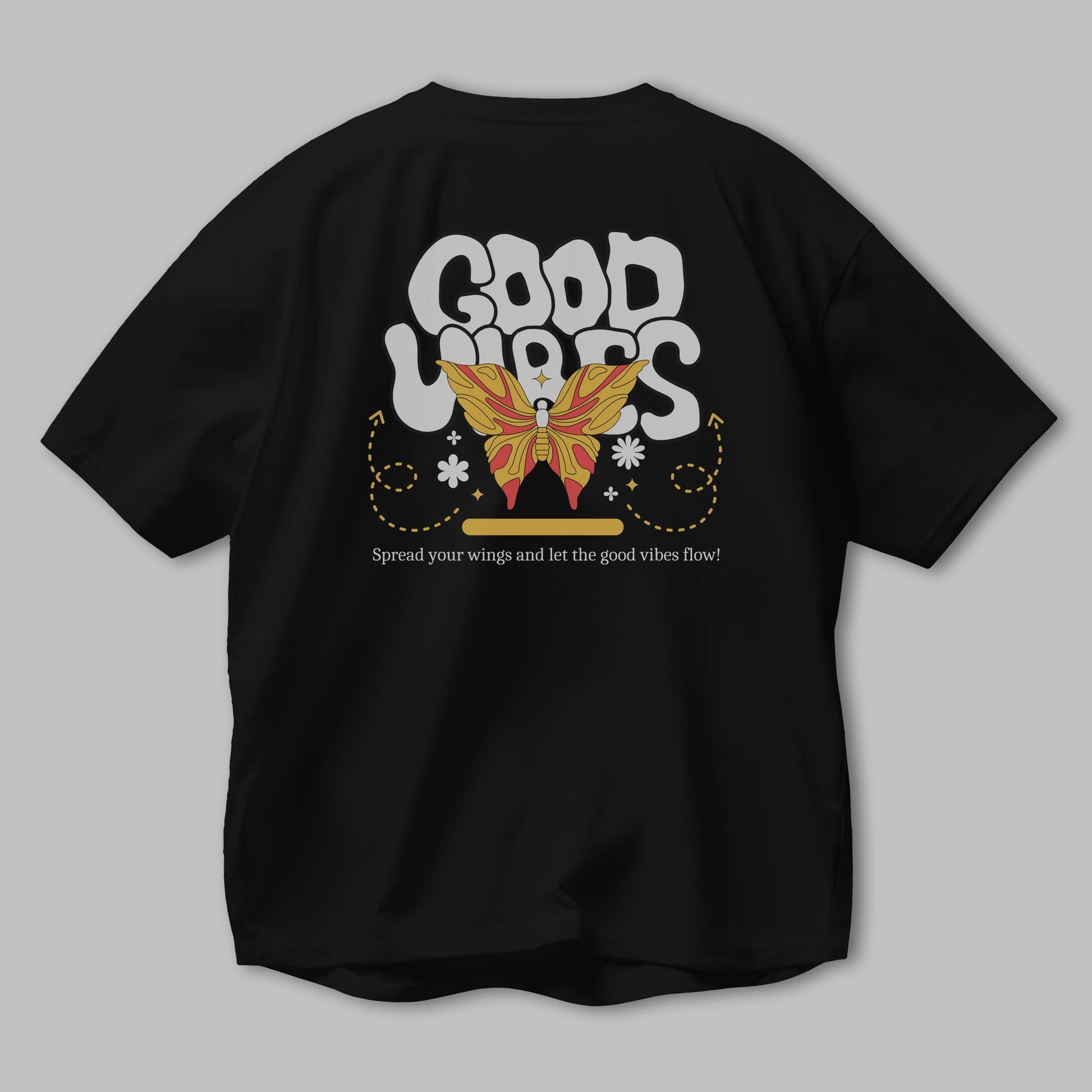 Good Vibes Yazılı 4 Arka Baskılı Oversize t-shirt Erkek Kadın Unisex