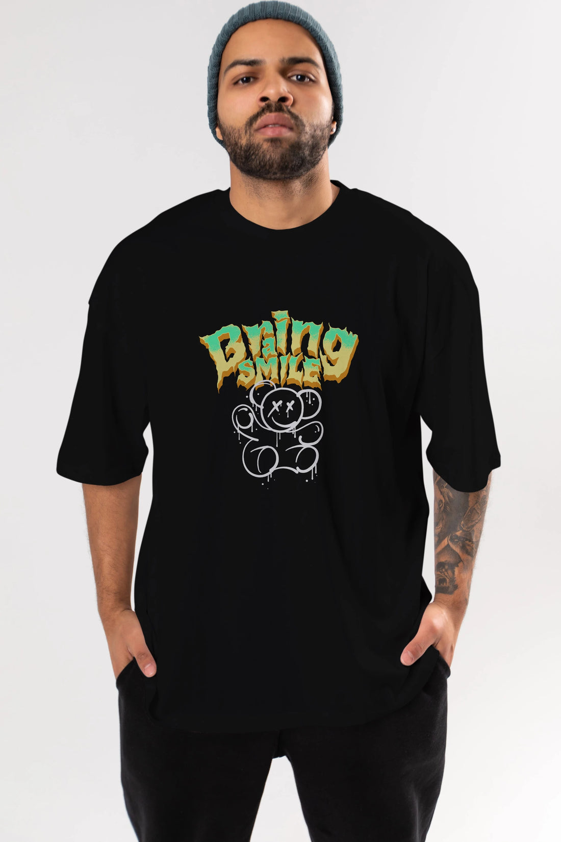 Teddy Bear Braing Smile Ön Baskılı Oversize t-shirt Erkek Kadın Unisex