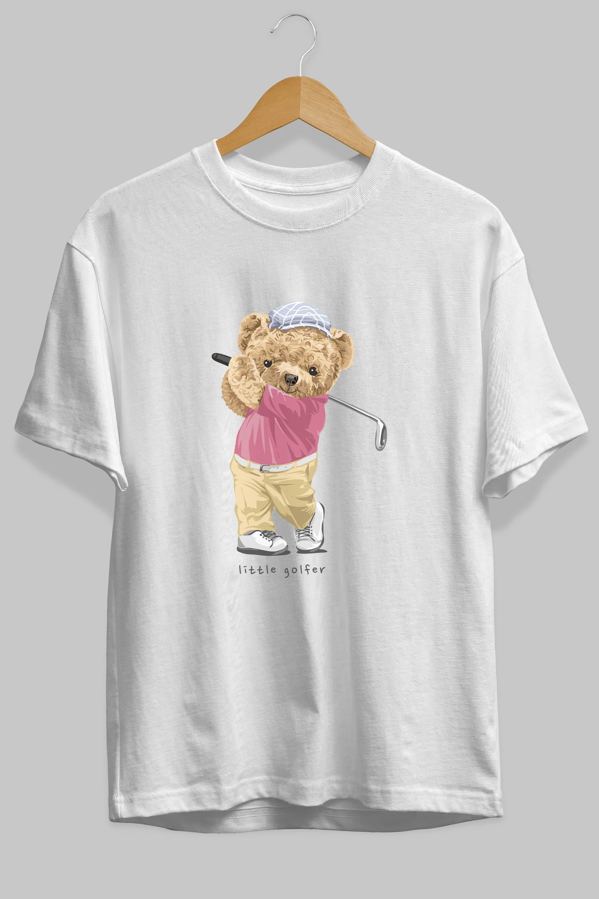 Teddy Bear Little Golfer Ön Baskılı Oversize t-shirt Erkek Kadın Unisex %100 Pamuk