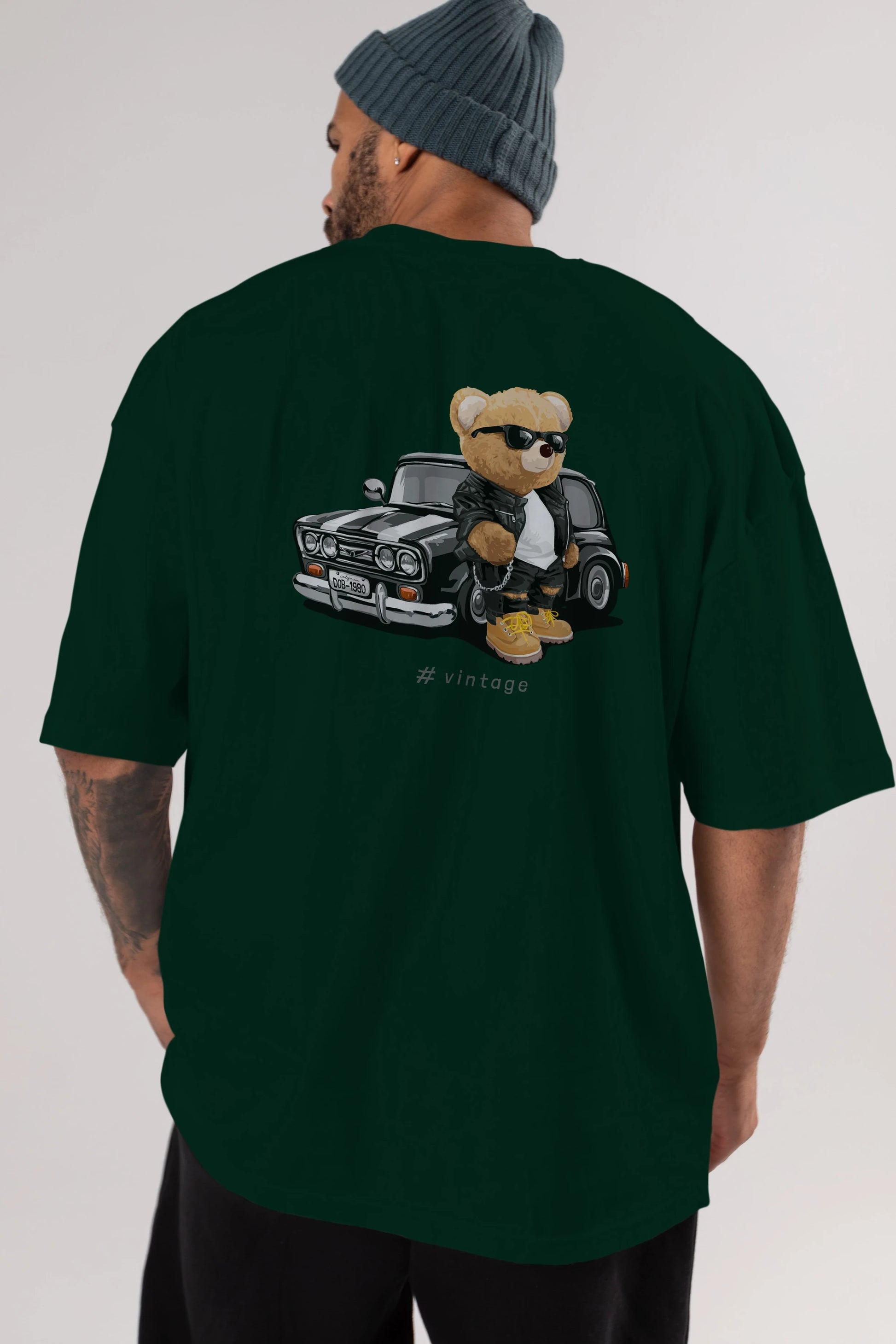 Teddy Bear Vintage Arka Baskılı Oversize t-shirt Erkek Kadın Unisex %100 Pamuk