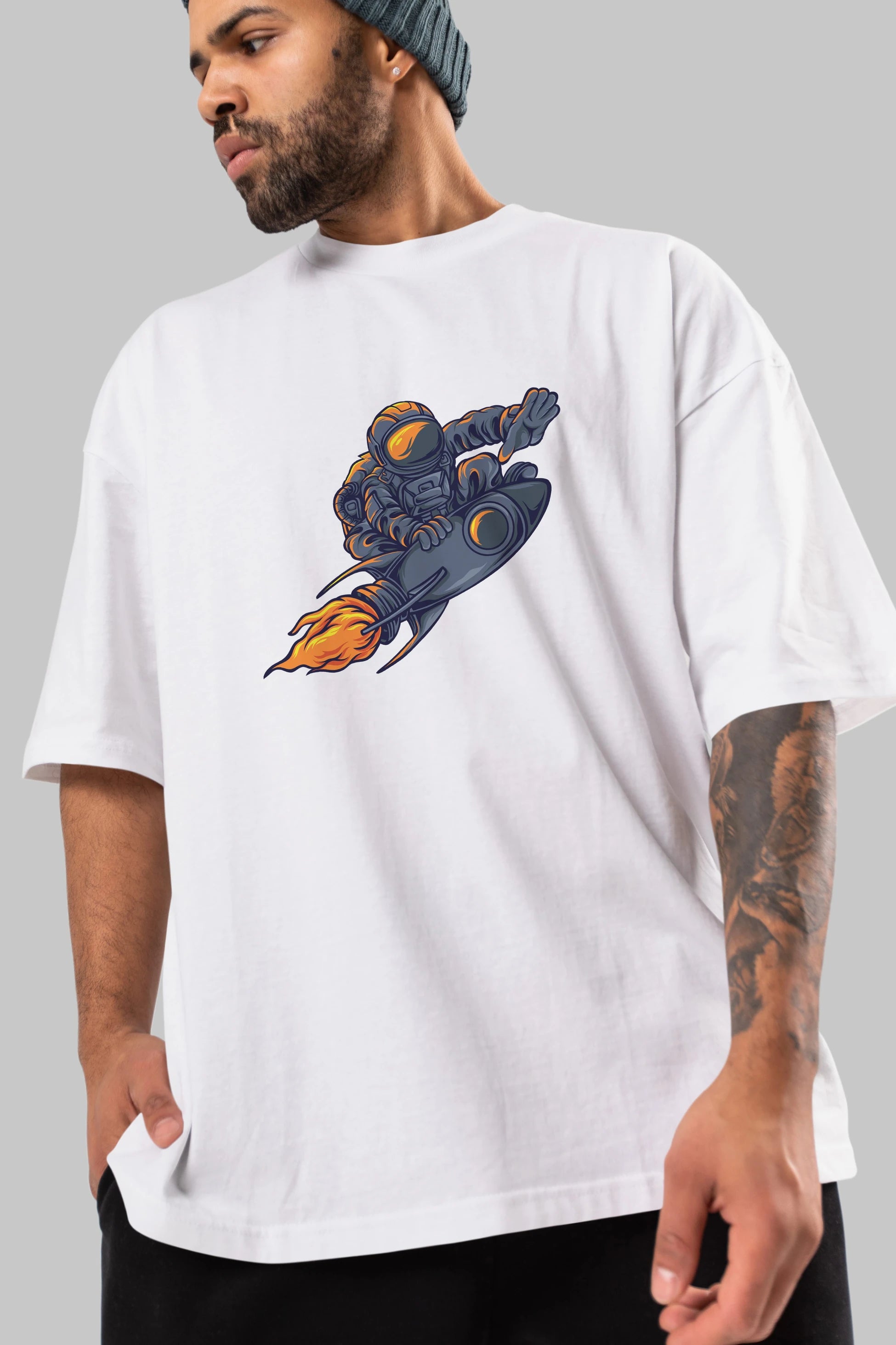 Astrocket Illustration Tshirt Ön Baskılı Oversize t-shirt Erkek Kadın Unisex