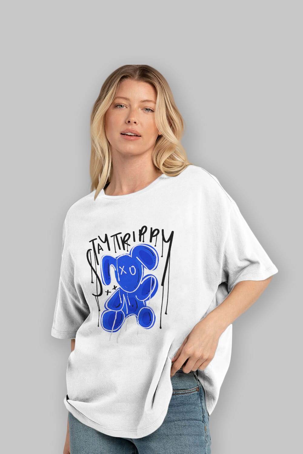 Stay Trippy Bear Ön Baskılı Oversize t-shirt Erkek Kadın Unisex
