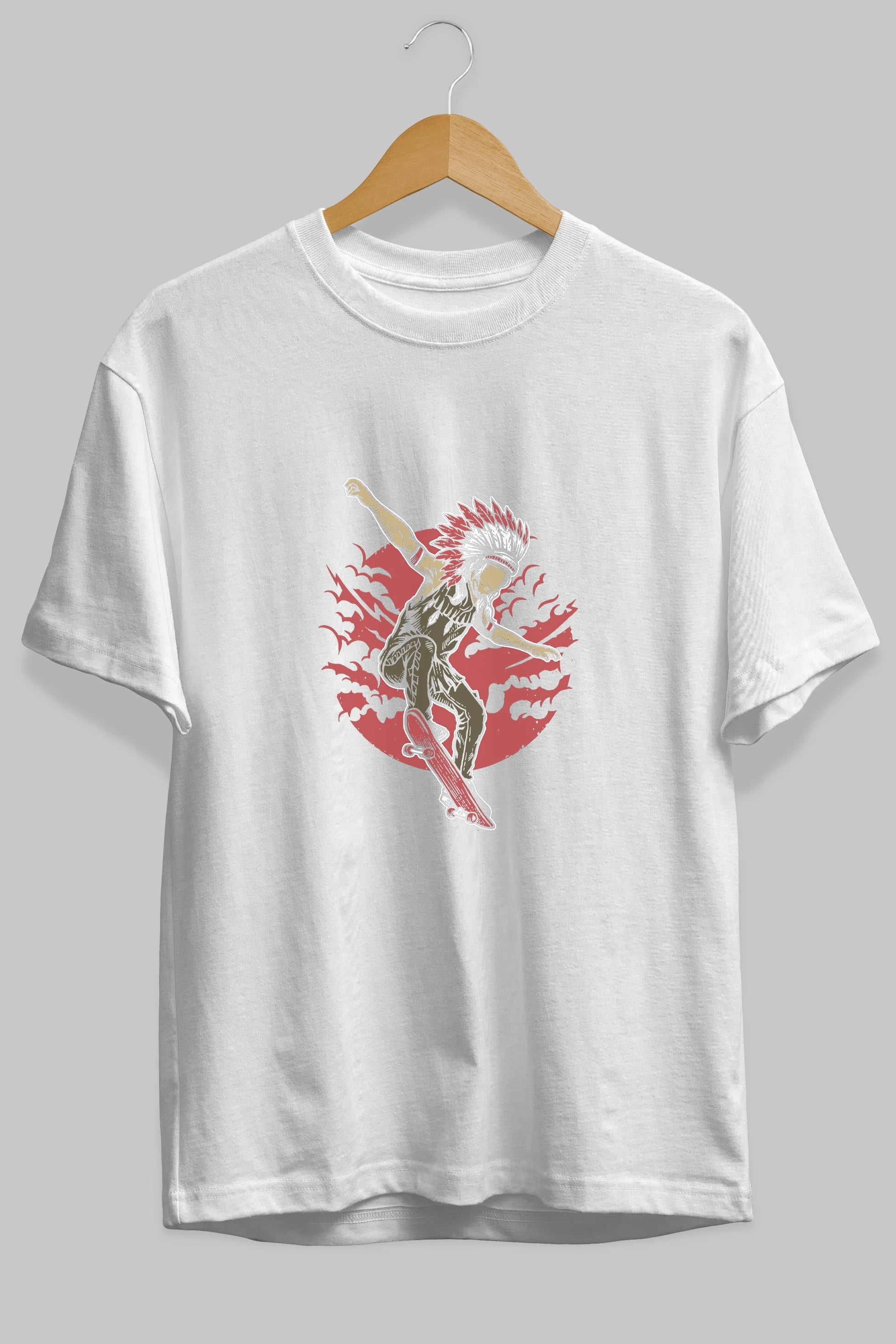 Indian Chief Skateboard Ön Baskılı Oversize t-shirt Erkek Kadın Unisex %100 Pamuk tişort