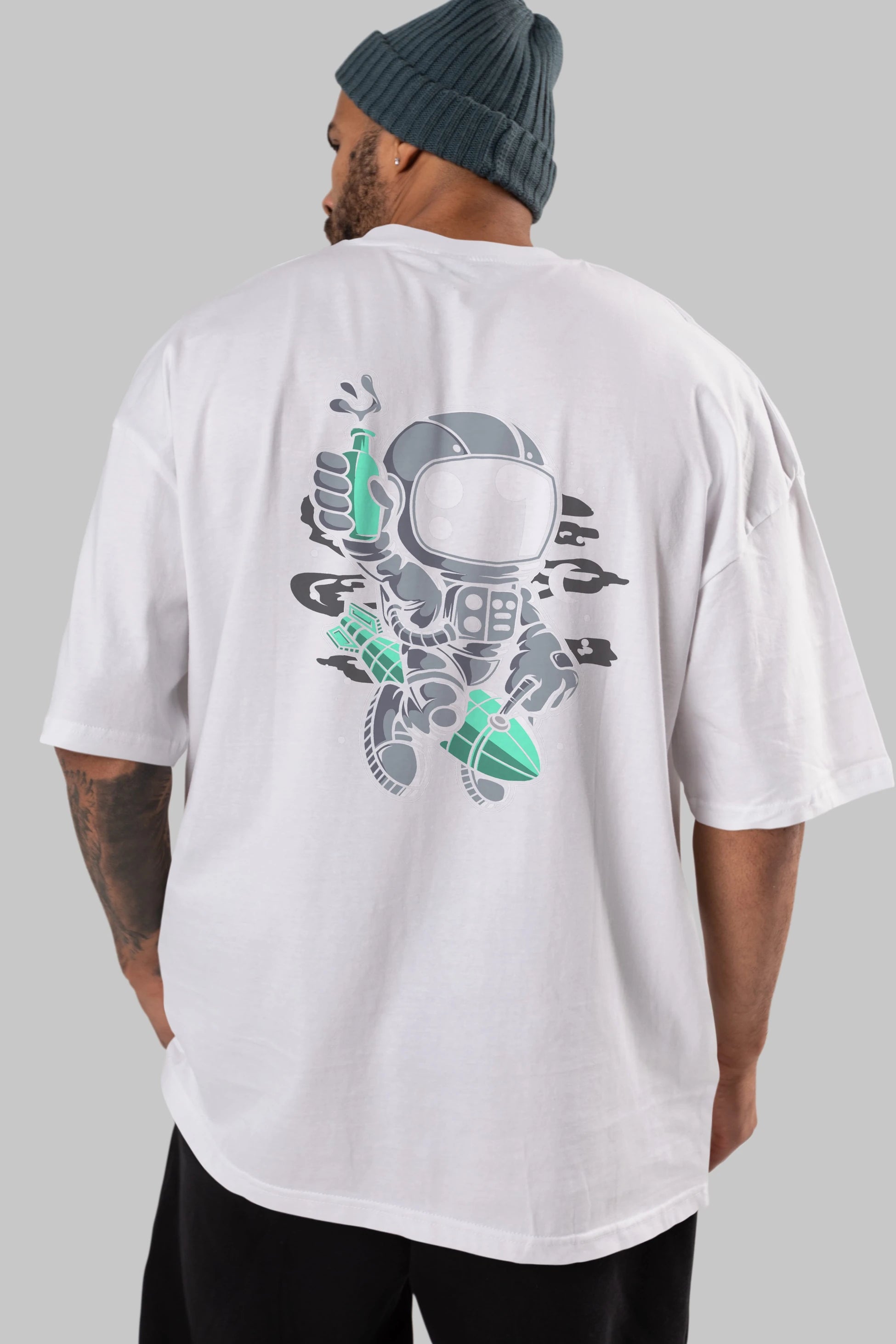 Astronaut Rocket Arka Baskılı Oversize t-shirt Erkek Kadın Unisex