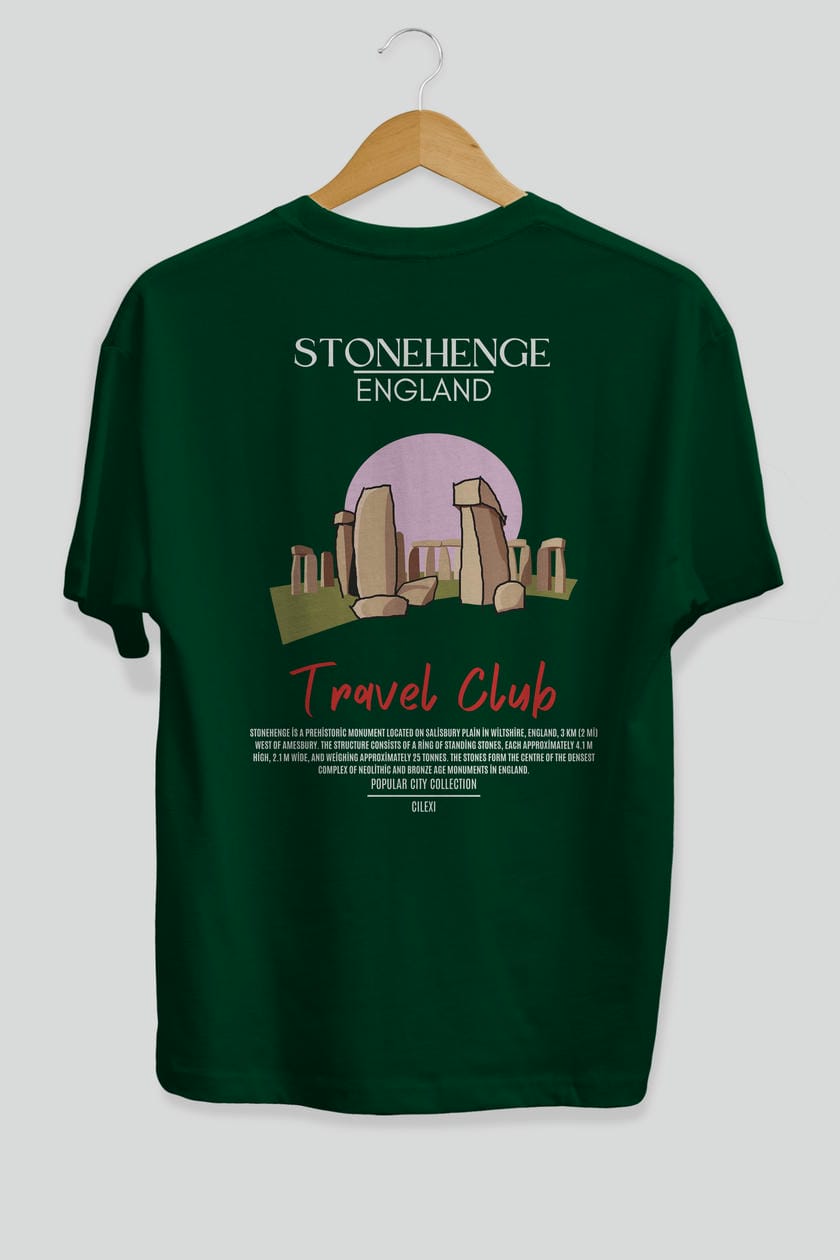 Stonehenge England Arka Baskılı Oversize t-shirt Erkek Kadın Pamuk Bisiklet Yaka tişort