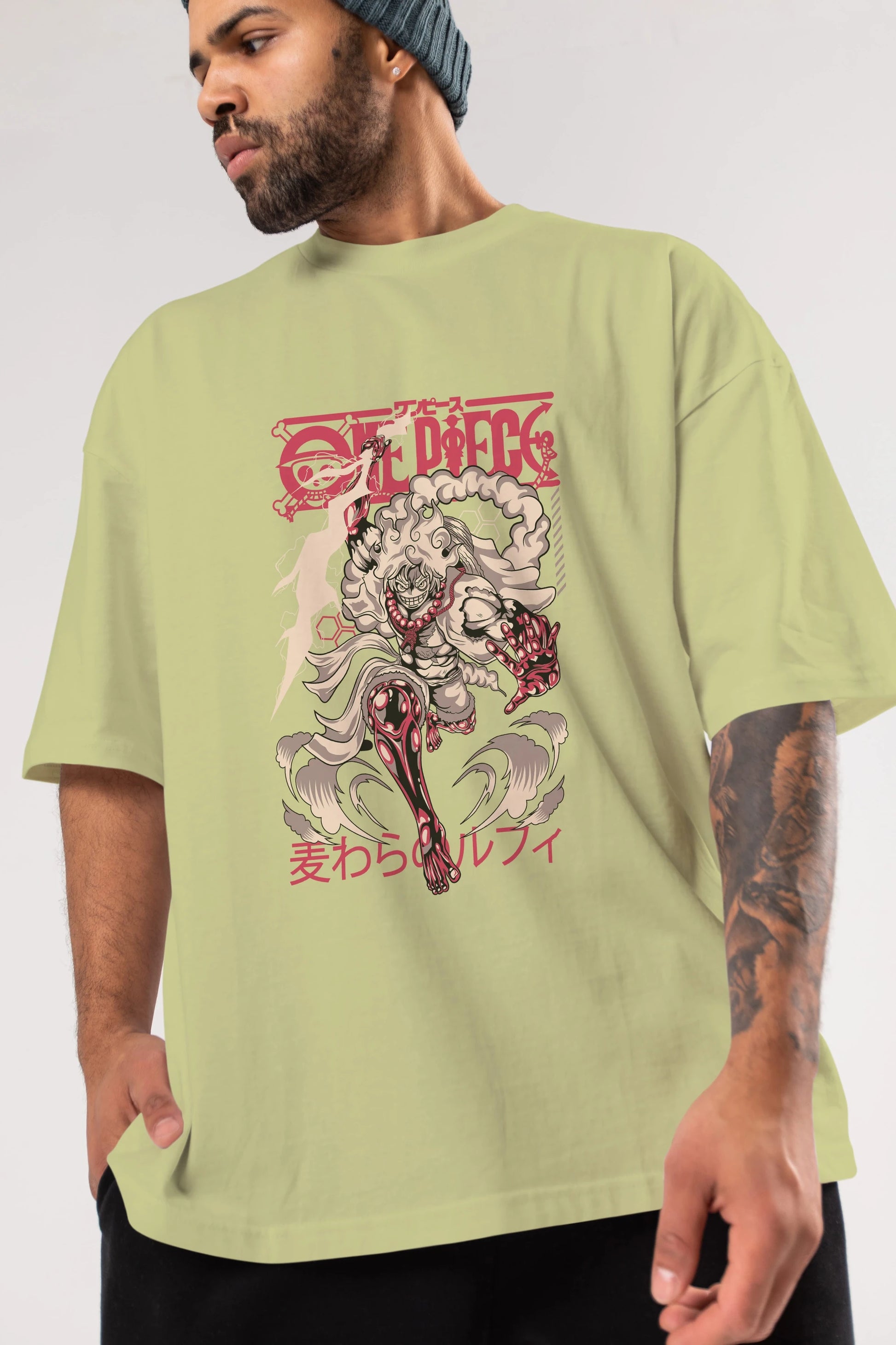 MONKEY D. LUFF-ONE PIECE 1 Anime Ön Baskılı Oversize t-shirt %100 pamuk Erkek Kadın Unisex