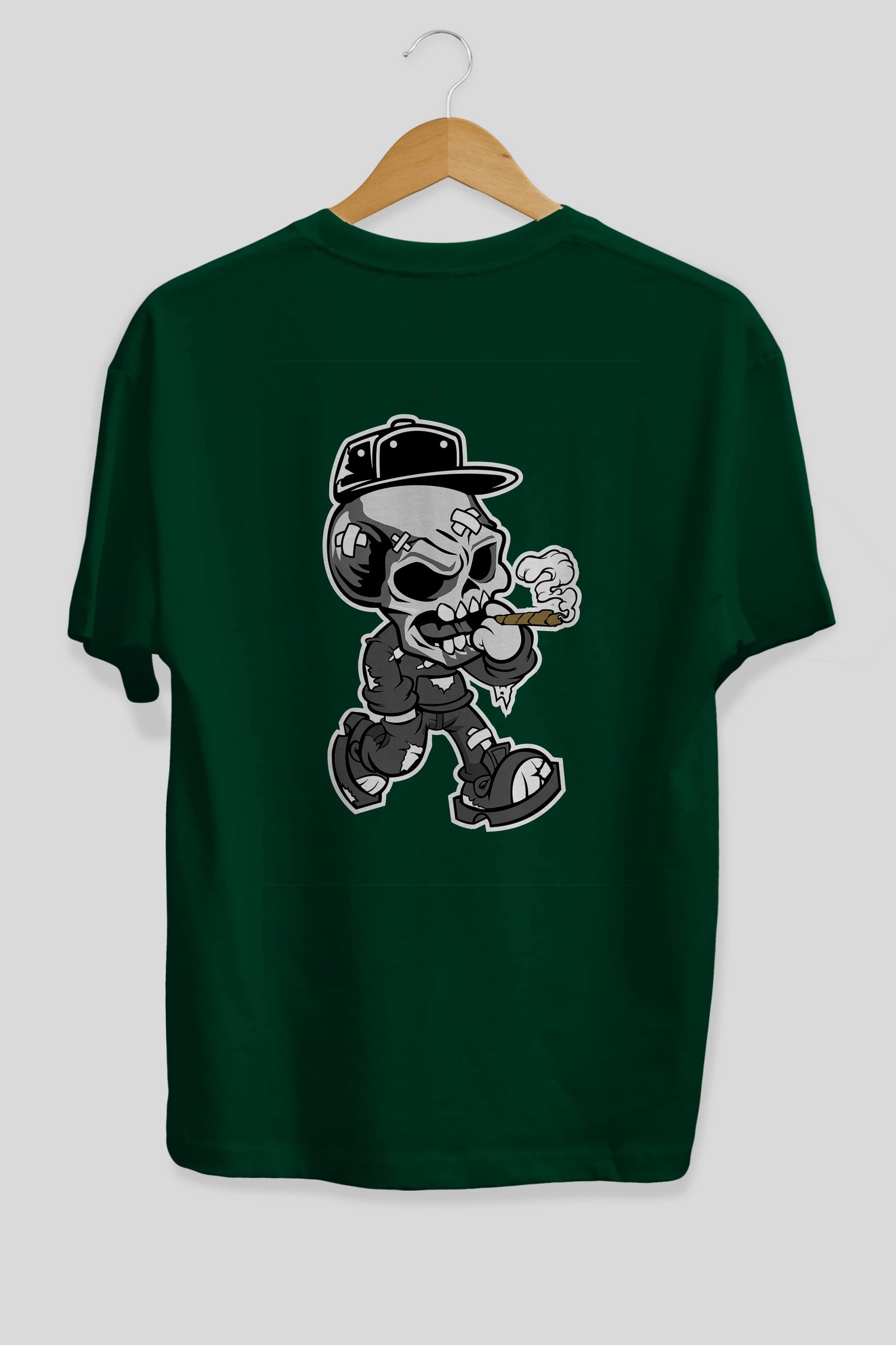 Skull Smoker Arka Baskılı Oversize t-shirt Erkek Kadın Unisex %100 Pamuk tişort