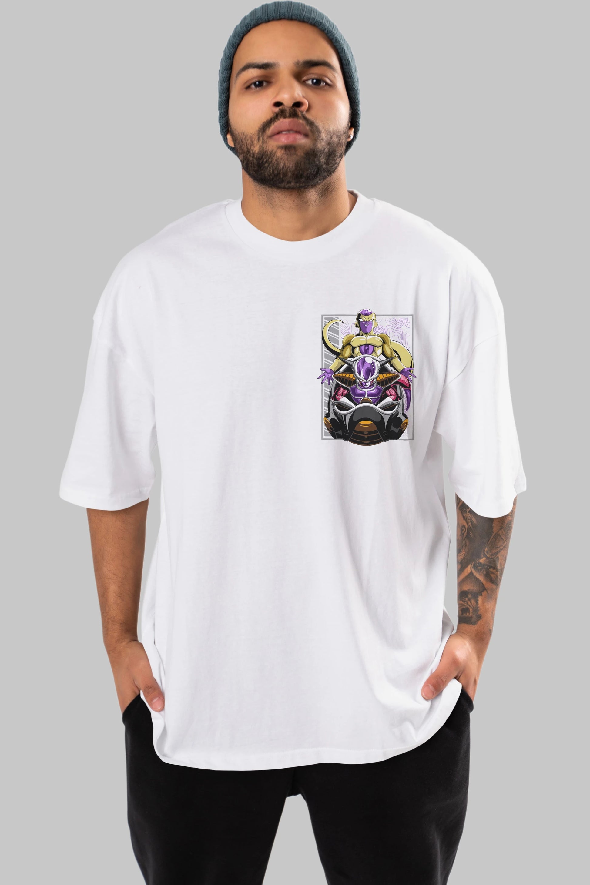 DragonBall Freezer Ön Sol Baskılı Oversize t-shirt Erkek Kadın Unisex %100 Pamuk Bisiklet Yaka tişort
