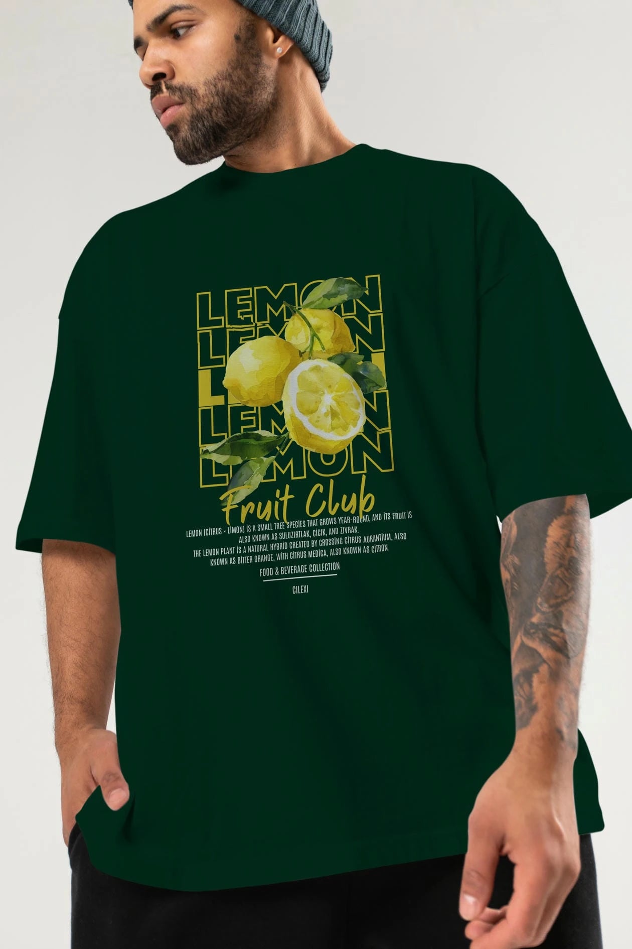 Lemon Ön Baskılı Oversize t-shirt Erkek Kadın Pamuk Bisiklet Yaka tişort