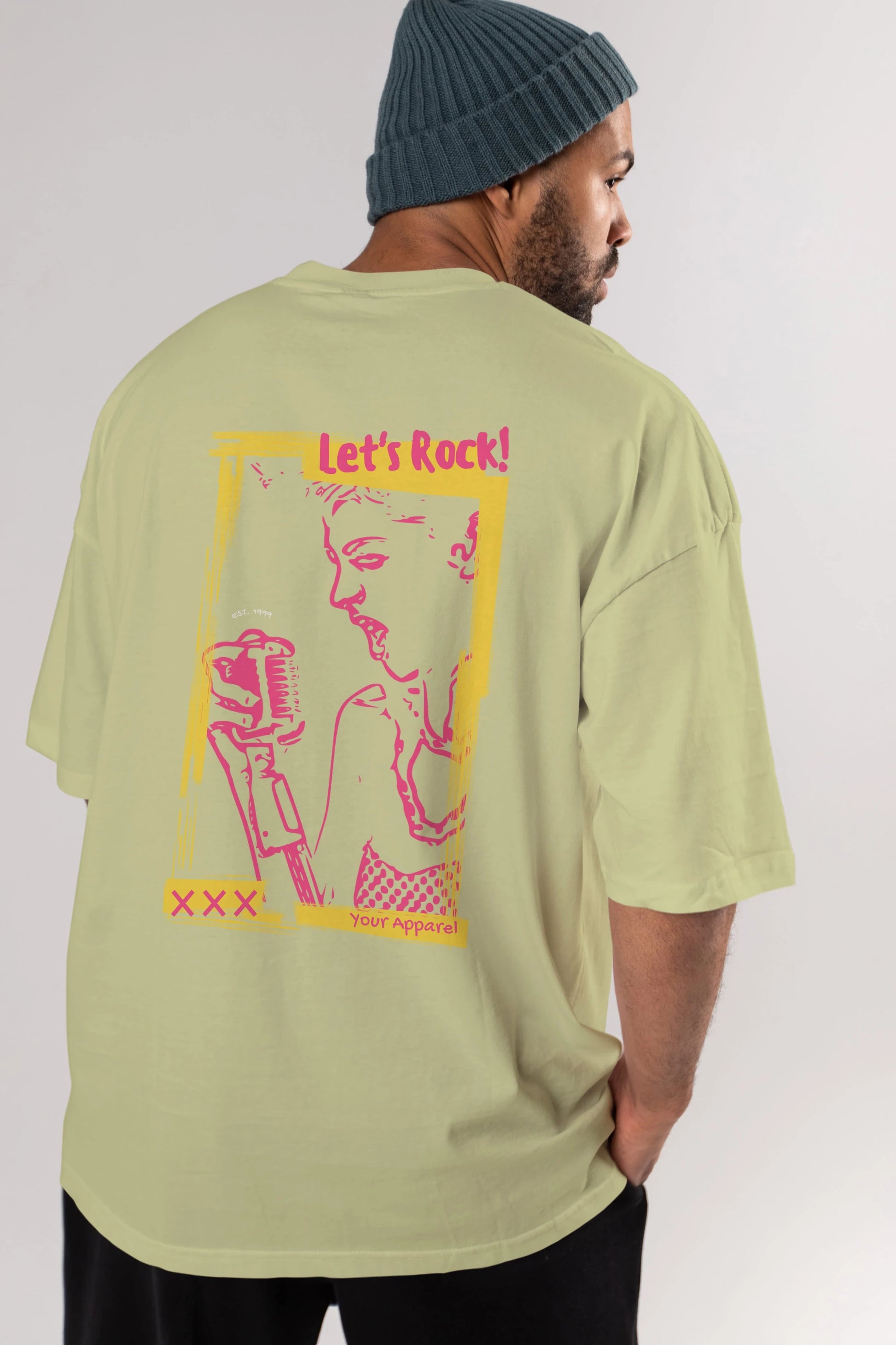 Let's Rock Yazılı Arka Baskılı Oversize t-shirt Erkek Kadın Unisex