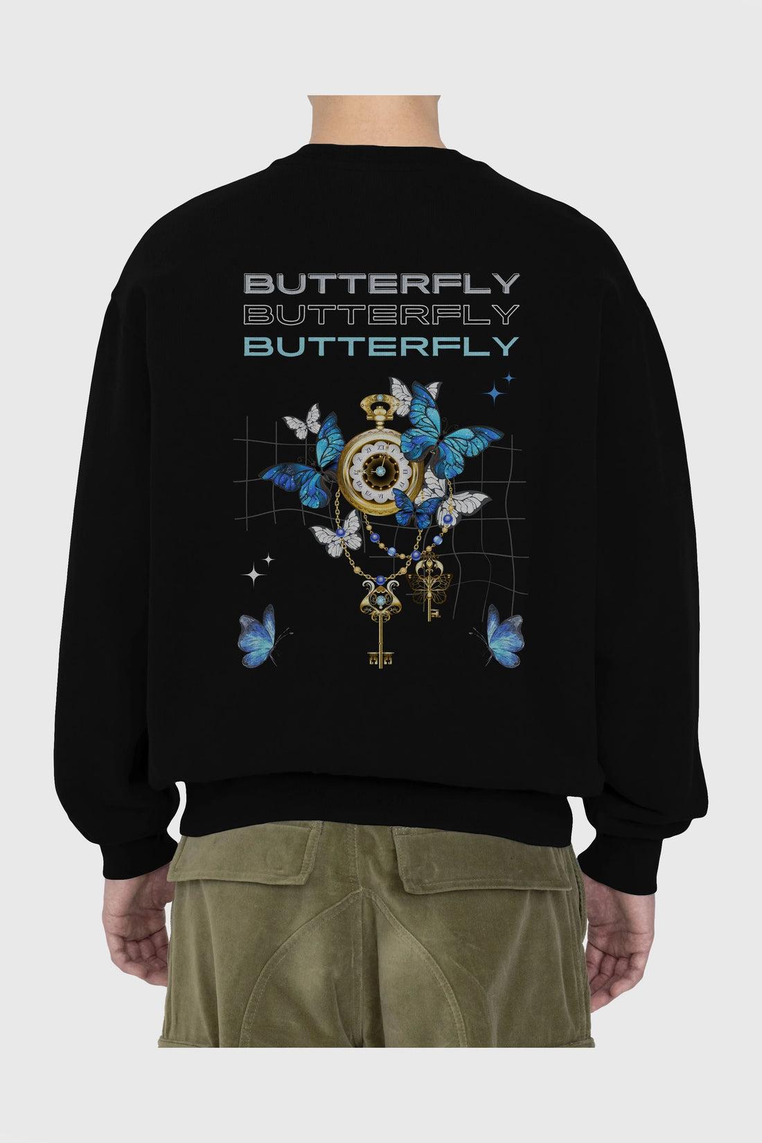 Butterfly Yazılı Arka Baskılı Oversize Sweatshirt Erkek Kadın Unisex