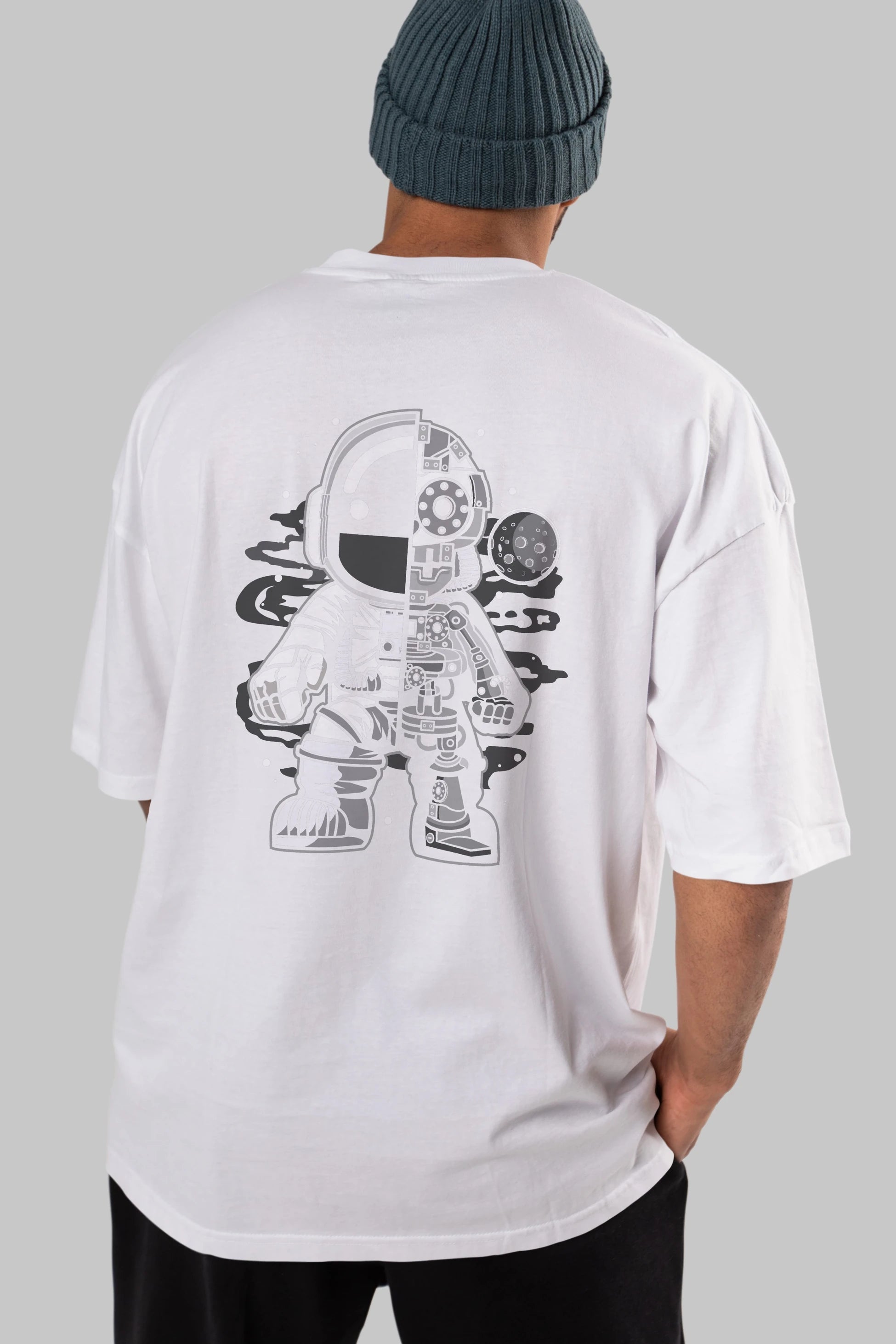 Astronaut Half Robot Arka Baskılı Oversize t-shirt Erkek Kadın Unisex