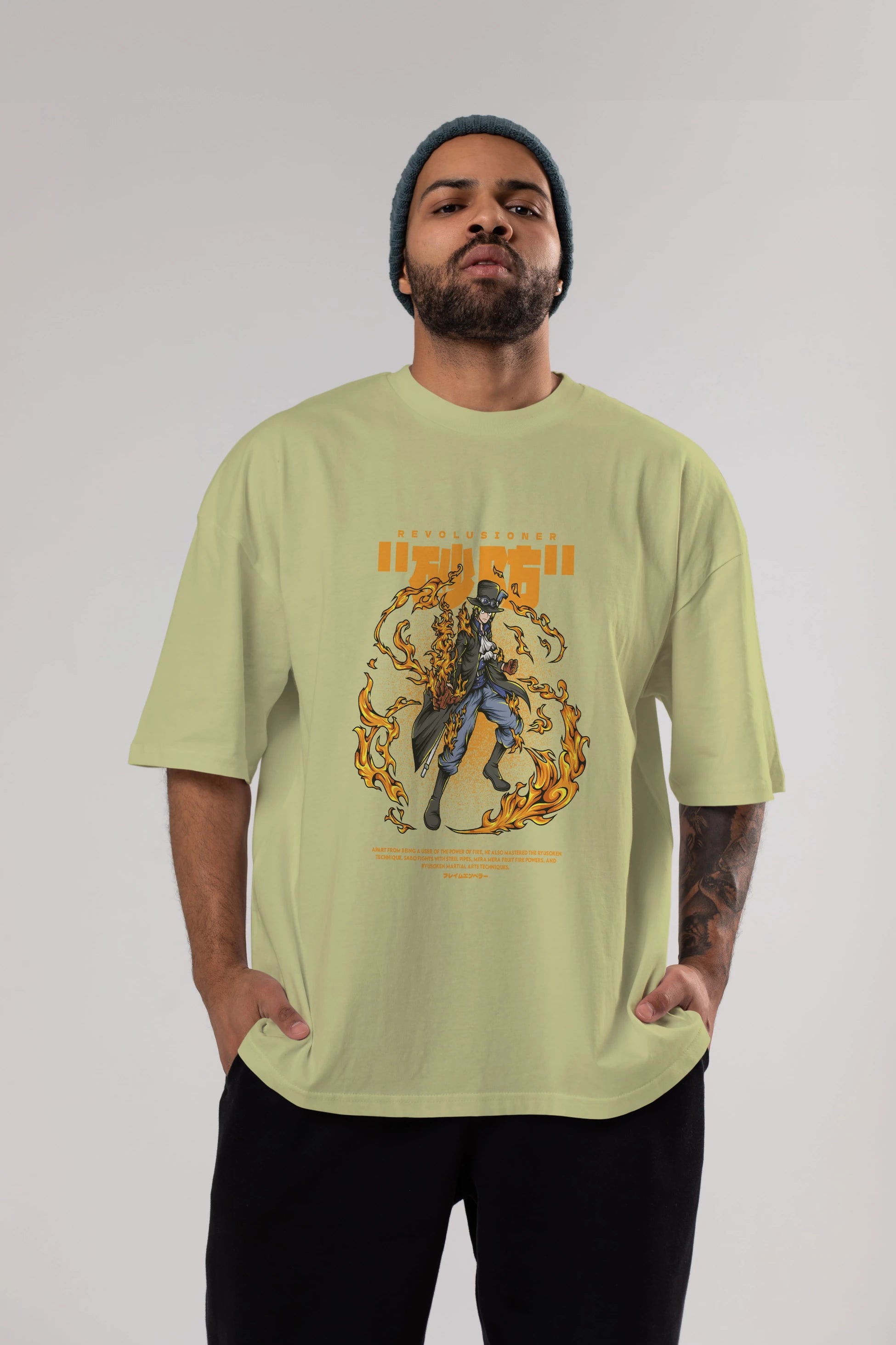 Revolusioner Sabo Anime Ön Baskılı Oversize t-shirt %100 pamuk Erkek Kadın Unisex