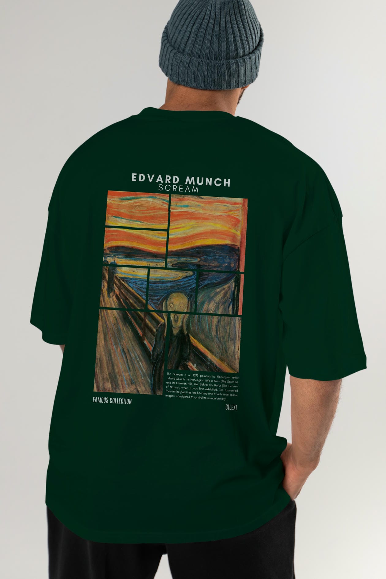 Edvard Munch Scream Arka Baskılı Oversize t-shirt Erkek Kadın Bisiklet Yaka Pamuk tişort