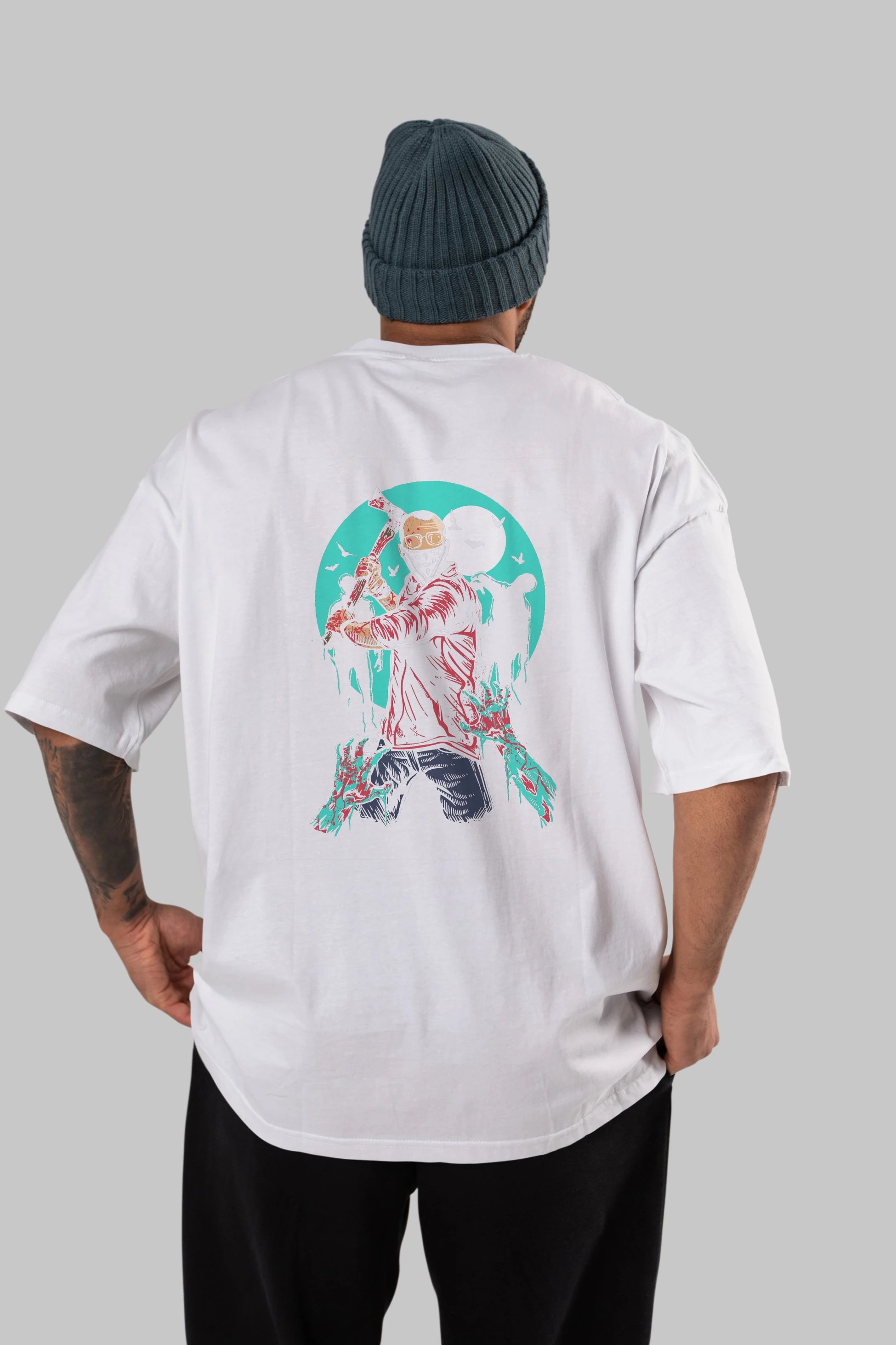 Zombie Killer Arka Baskılı Oversize t-shirt Erkek Kadın Unisex %100 Pamuk