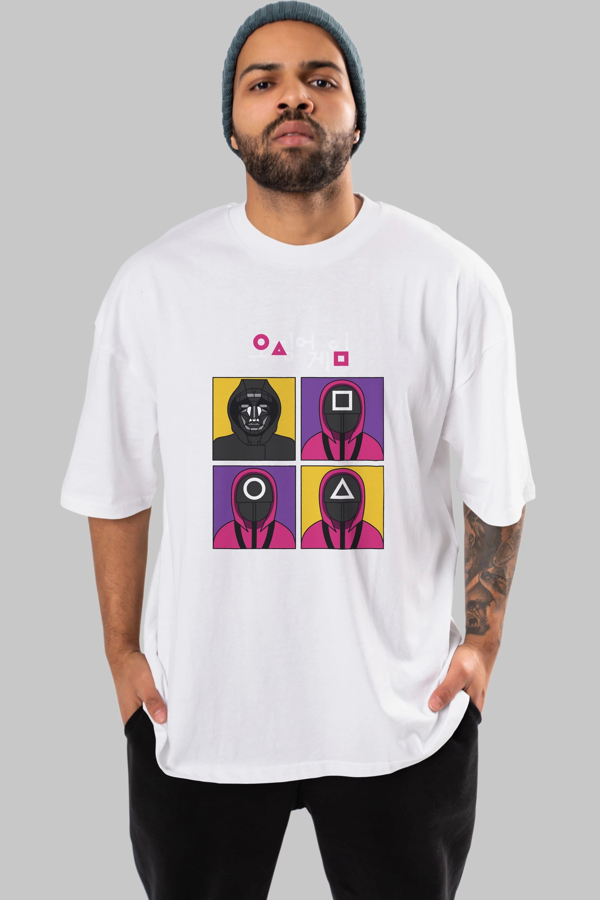Squid Game (1) Ön Baskılı Oversize t-shirt Erkek Kadın Unisex %100 Pamuk Bisiklet Yaka tişort