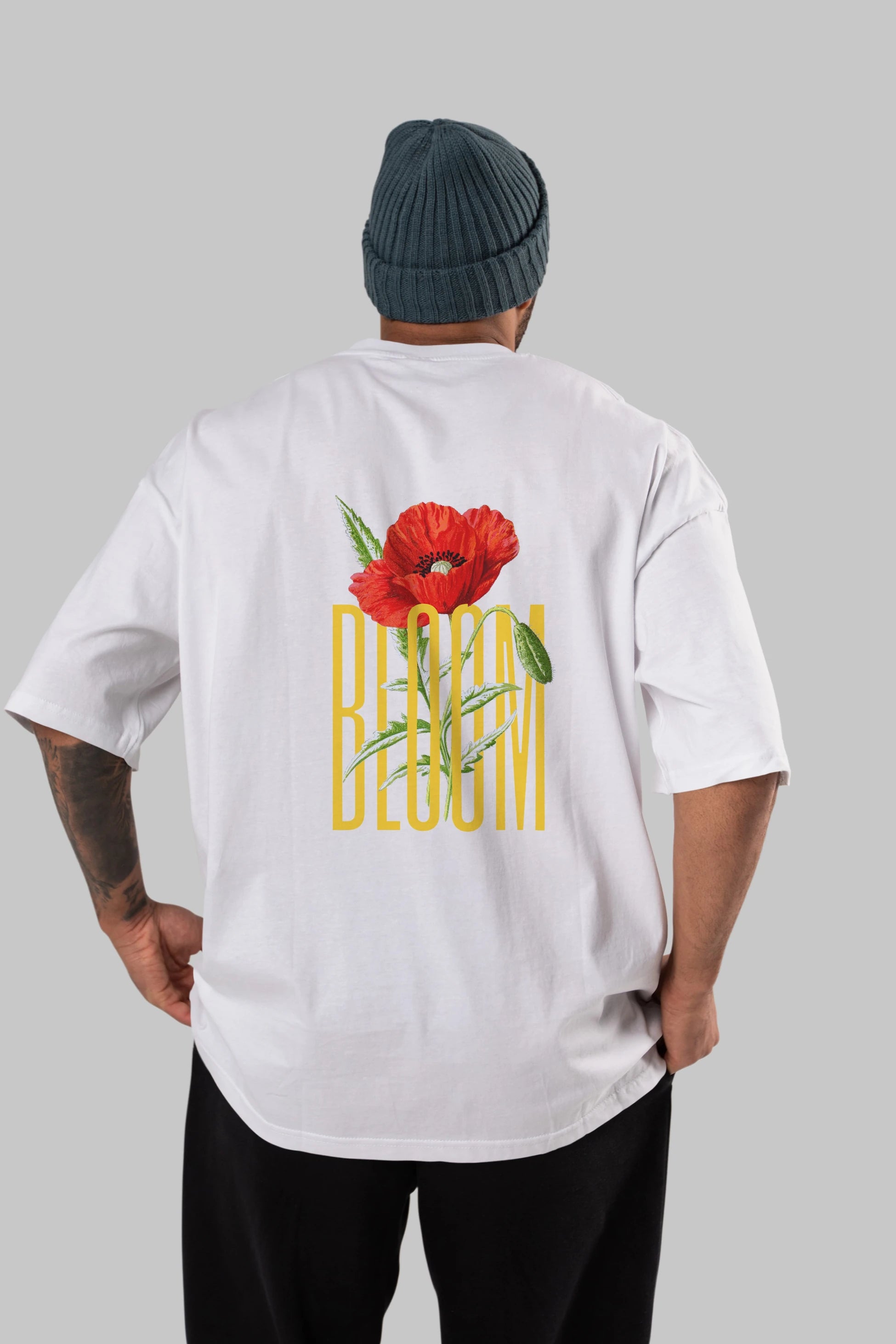 Bloom Flower Arka Baskılı Oversize t-shirt Erkek Kadın Unisex