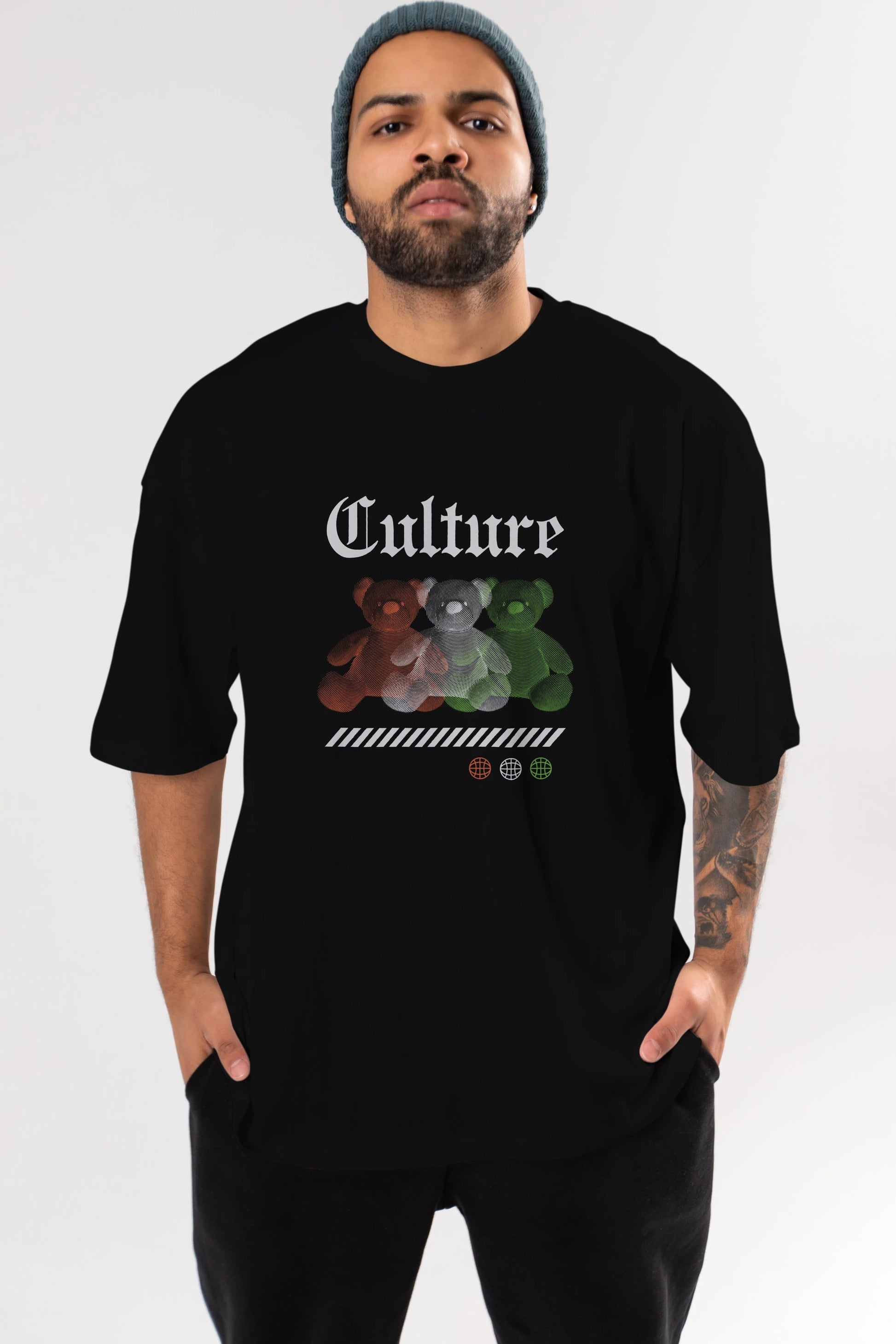 Culture Bear Ön Baskılı Oversize t-shirt Erkek Kadın Unisex