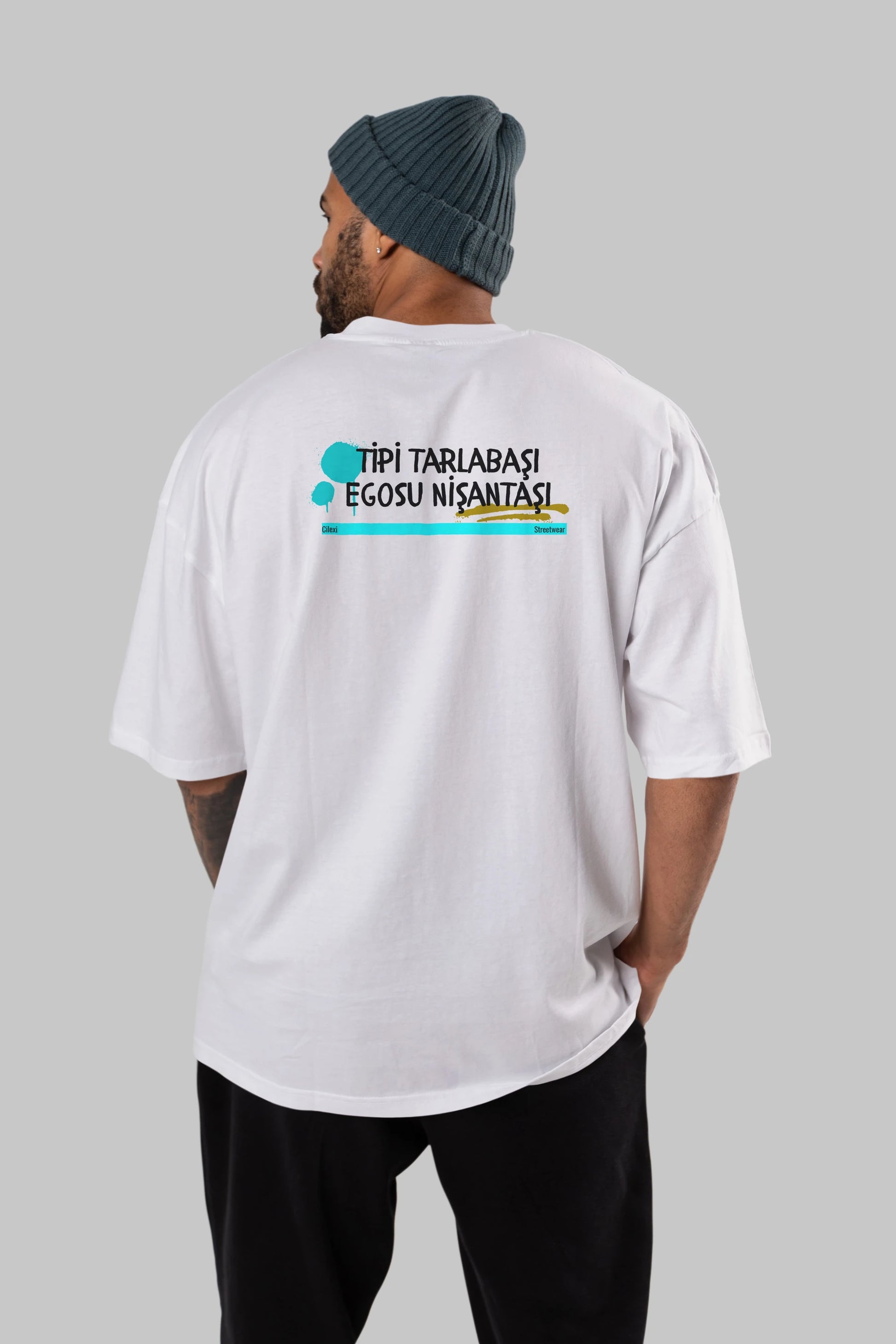Tipi Tarlabaşı , Egosu Nişantaşı Yazılı Arka Baskılı Oversize t-shirt Erkek Kadın Unisex