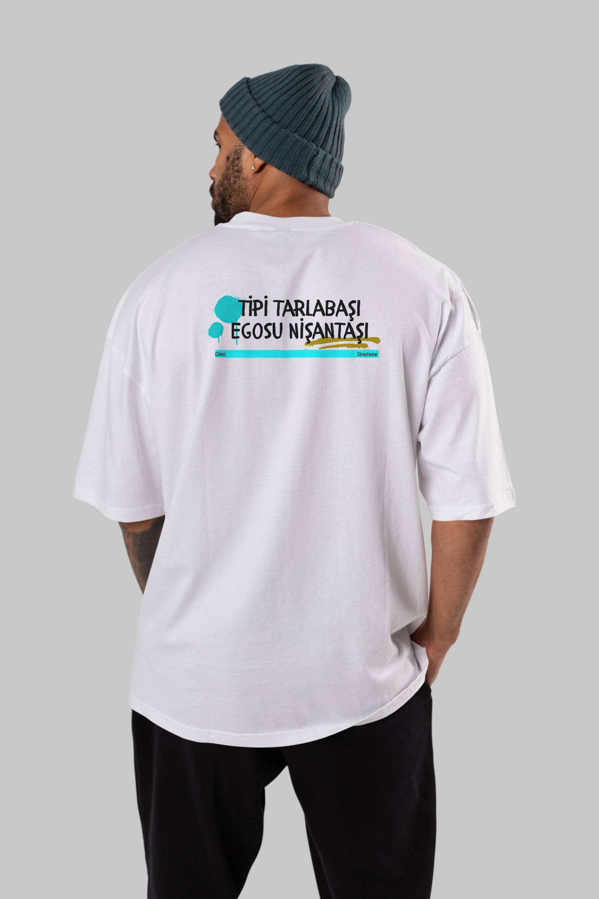Tipi Tarlabaşı , Egosu Nişantaşı Yazılı Arka Baskılı Oversize t-shirt Erkek Kadın Unisex
