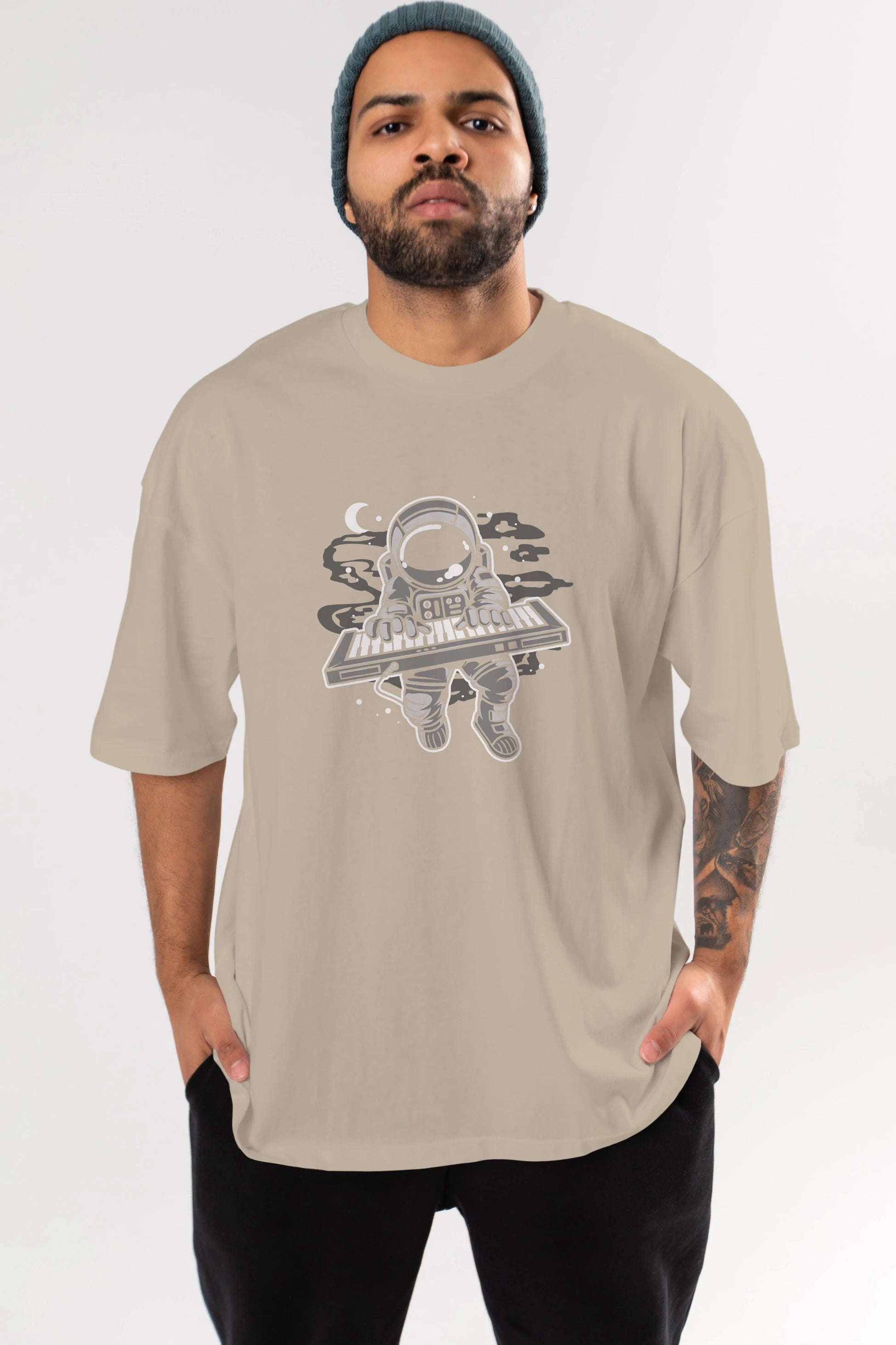 Astronaut Keyboard Ön Baskılı Oversize t-shirt Erkek Kadın Unisex