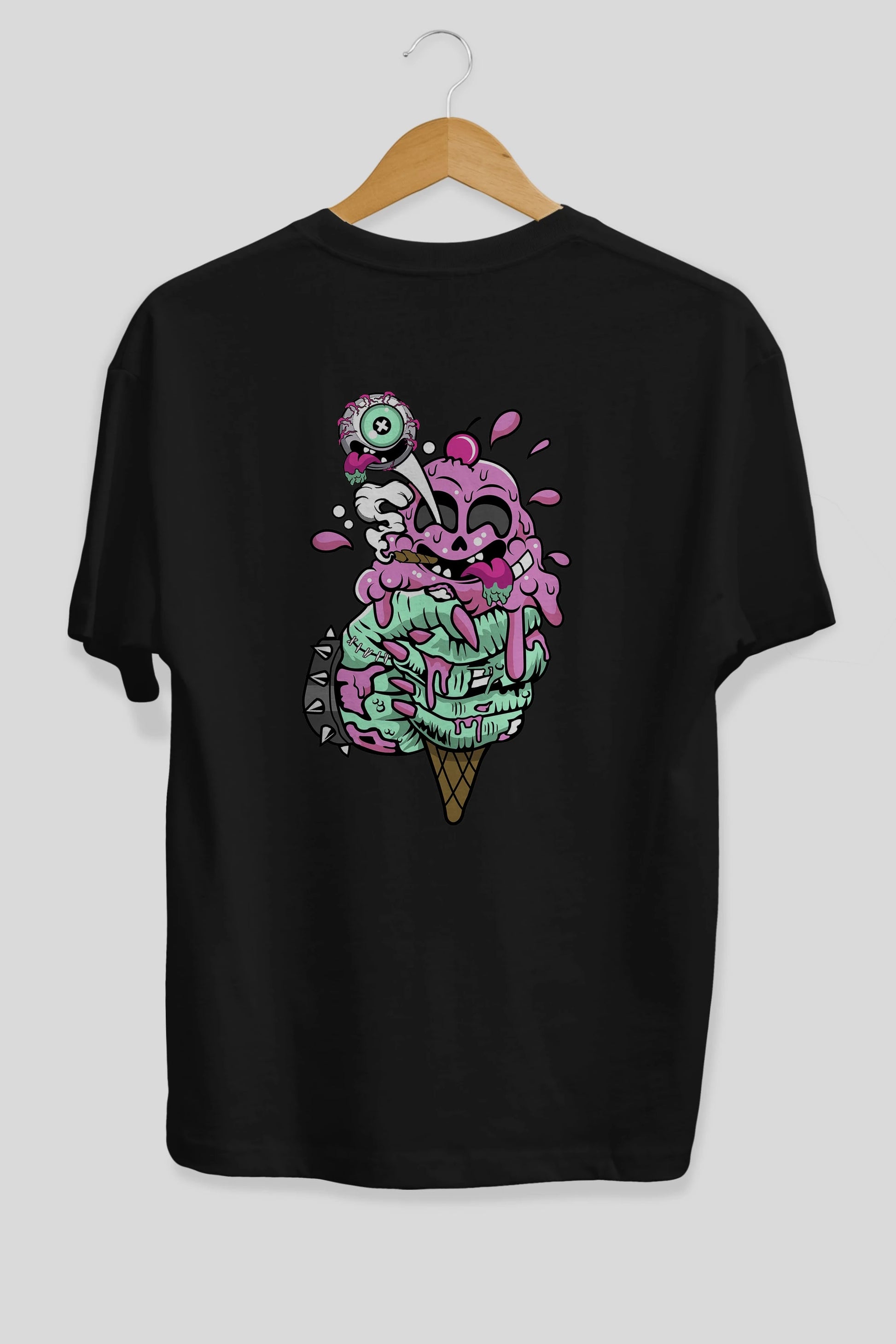 Ice Cream Zombie Arka Baskılı Oversize t-shirt Erkek Kadın Unisex %100 Pamuk tişort