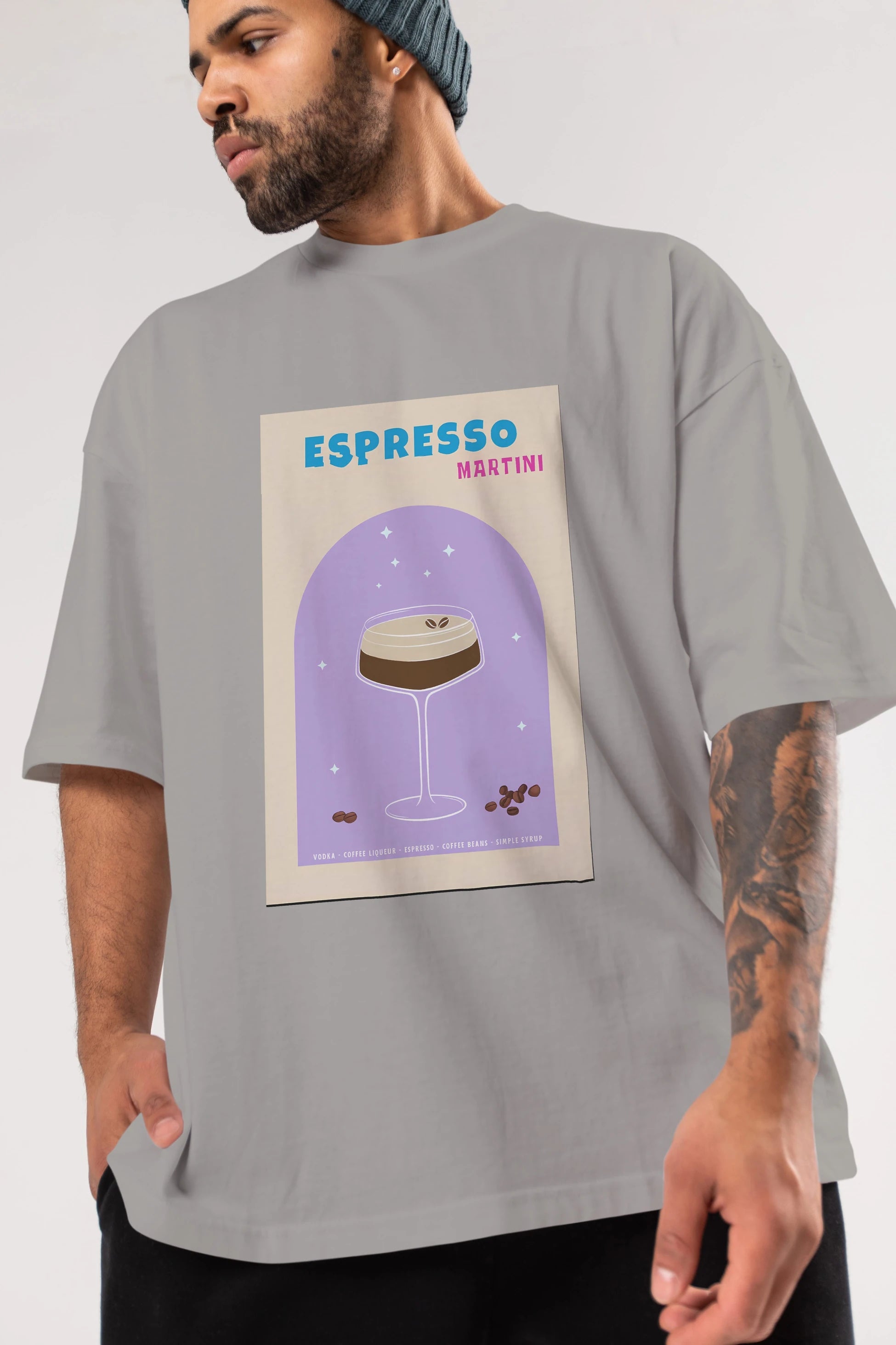Espresso Martini 5 Ön Baskılı Oversize t-shirt Erkek Kadın Unisex %100 Pamuk Bisiklet Yaka tişort